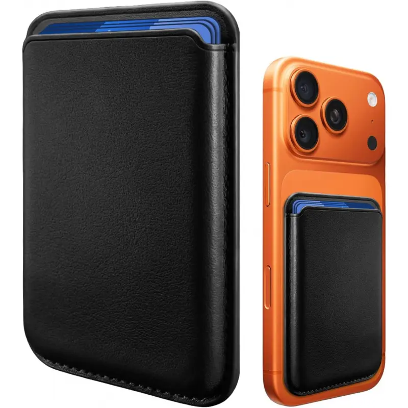 Slim-Fit Leather Mobile Wallet Card Holder with N52 Magnet Lock, MagSafe-Compatible Accessory, 3-Card Capacity, Magnetic Snap Hold for iPhone 17/16/15/14/13/12 Pro Max Plus Air