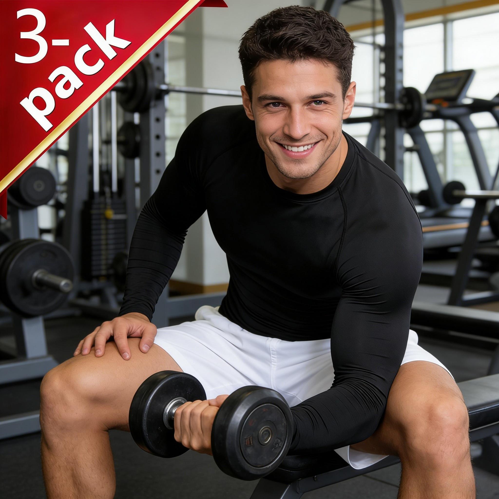 3 Pack Men's Compression Long Sleeve Shirts Quick Dry Moisture Wicking Gym Workout Tops