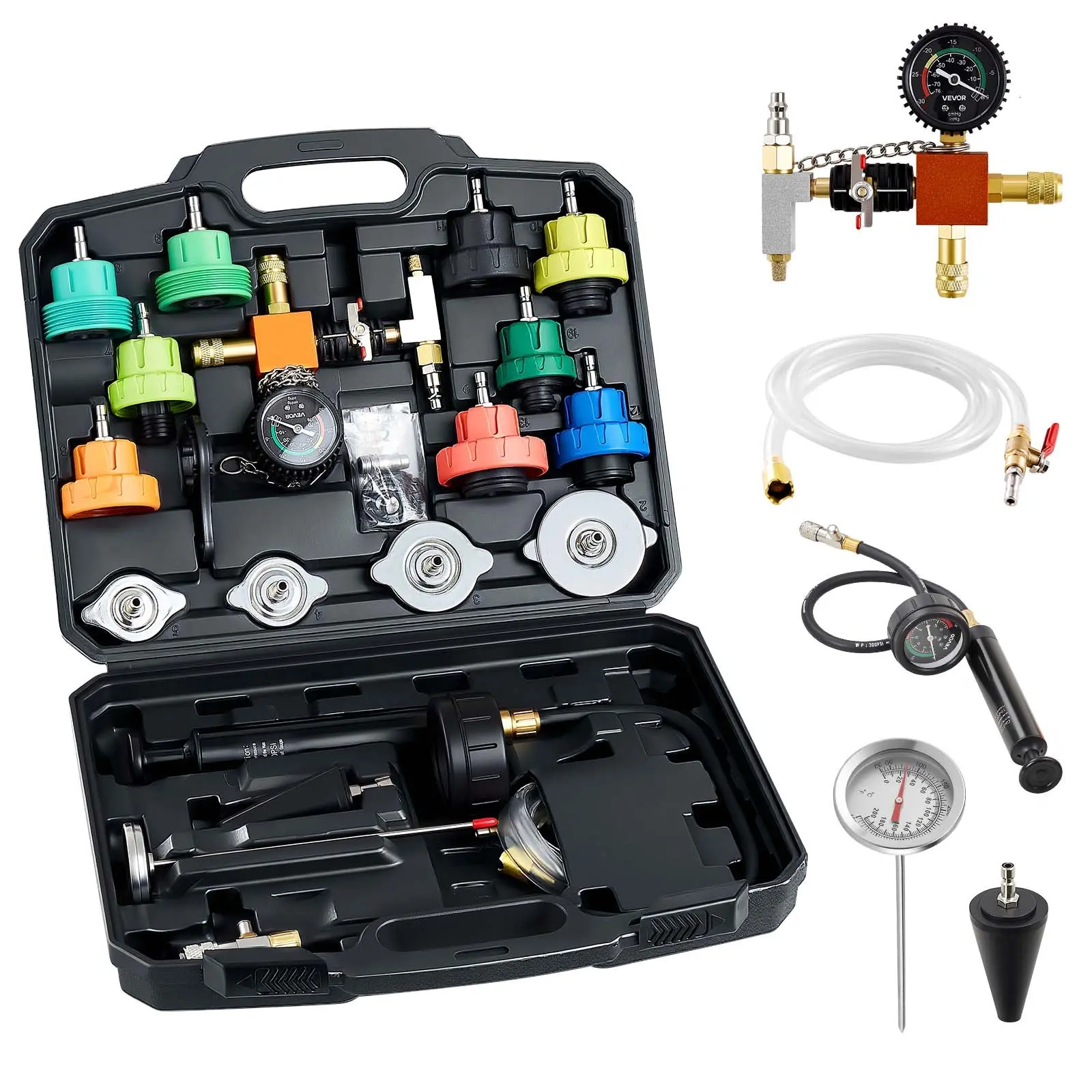 VEVOR Coolant Pressure Tester Kit, 22Pcs Radiator Vacuum Refill Kit with 4 Adapters, Universal Fit, Automotive Cooling System Pressure Tester Kit, with Pressure Pump Aluminum Alloy Purge Filler