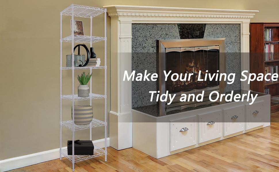 6-Tier Storage Shelves Standing Shelving Metal Units, Adjustable Height Wire Shelf Display Rack for Pantry Laundry Bathroom Kitchen 16.6" x 11.8" x 63", Black