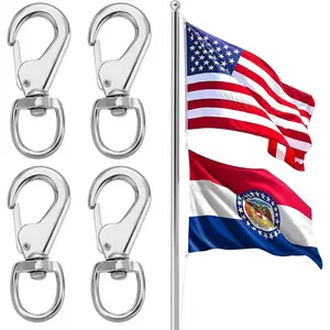 Large Flag Clips for Flagpole Rope - 4pcs Heavy Duty 0.3in Thick Zinc Alloy Metal Swivel Snaps Hooks, Hold American National Flag Outdoor, Dog Leash, Key Chain, Leather Craft, Durable Antirust