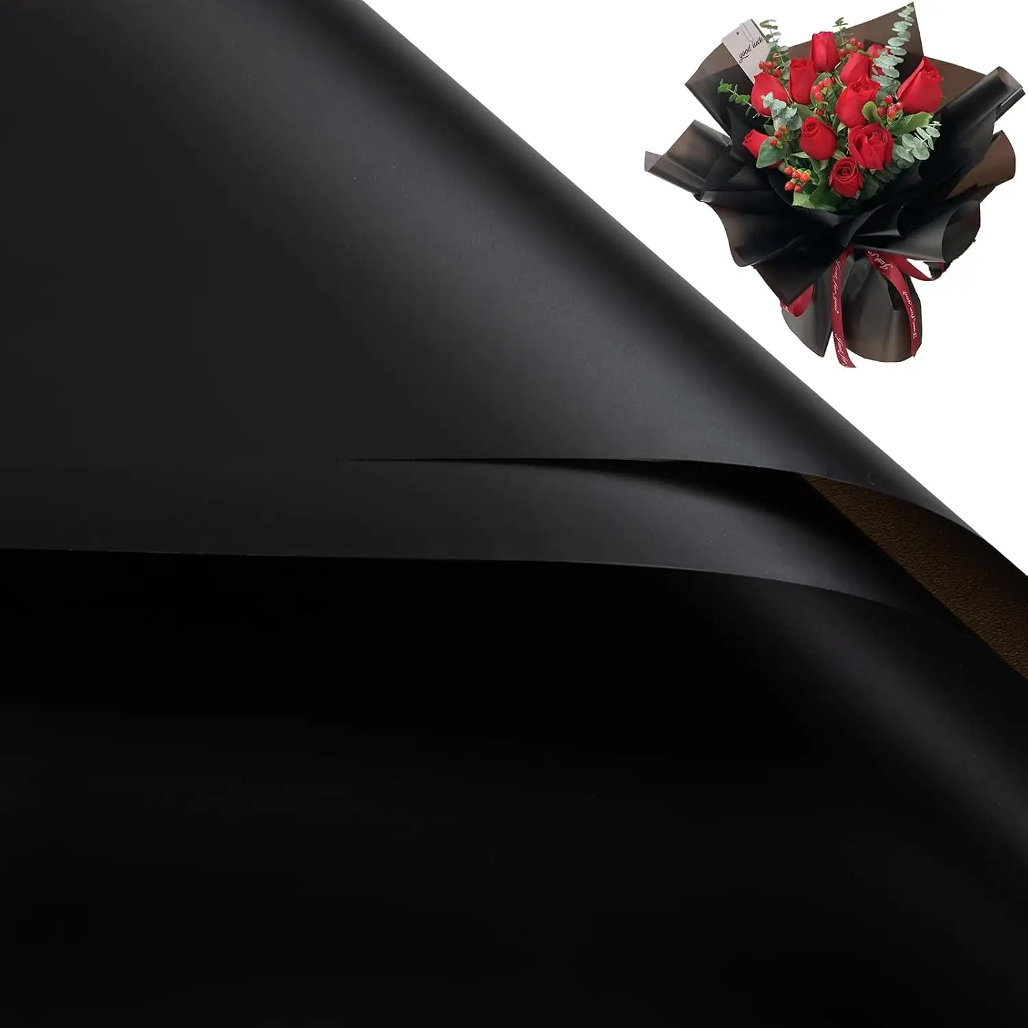 20 Sheets Black Flower Wrapping Paper, Florist Bouquet DIY Craft  Flower Bouquet Wrap  Floral Wrapping  Box Packaging Material Florist Supplies, 22.8 * 22.8 Inches(Black)