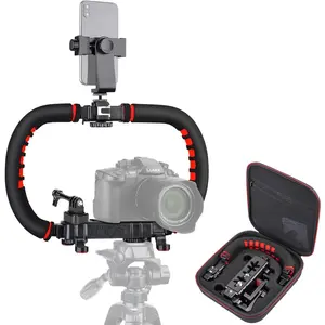 Handheld Video Stabilizer , Portable Camera Stabilizer Handle Grip with Cold Shoe Mounts, Phone Holder, Action Camera Adapter for Smartphone, DSLR Camera, Action Camera, Camcorder etc