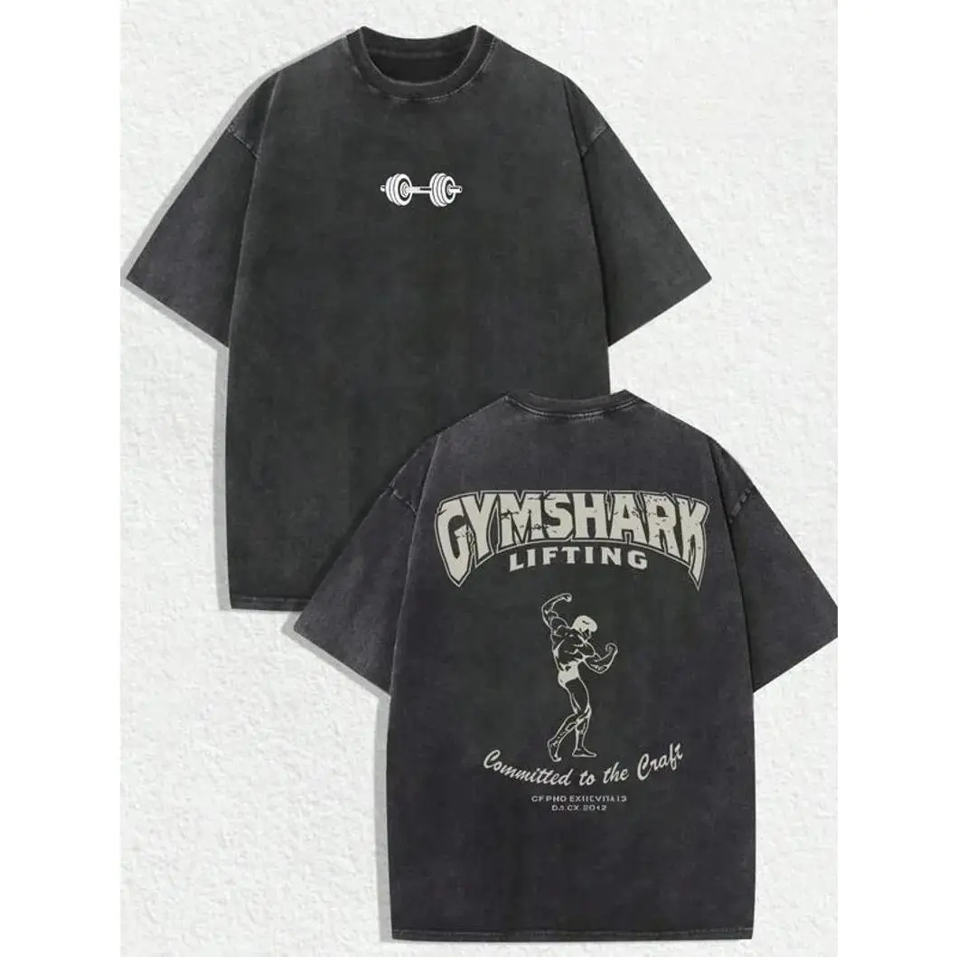 Vintage Lifting Shirt Retro Bodybuilding Graphic Tee Washed Oversized Gym T-Shirt for Men Women Workout Casual Streetwear