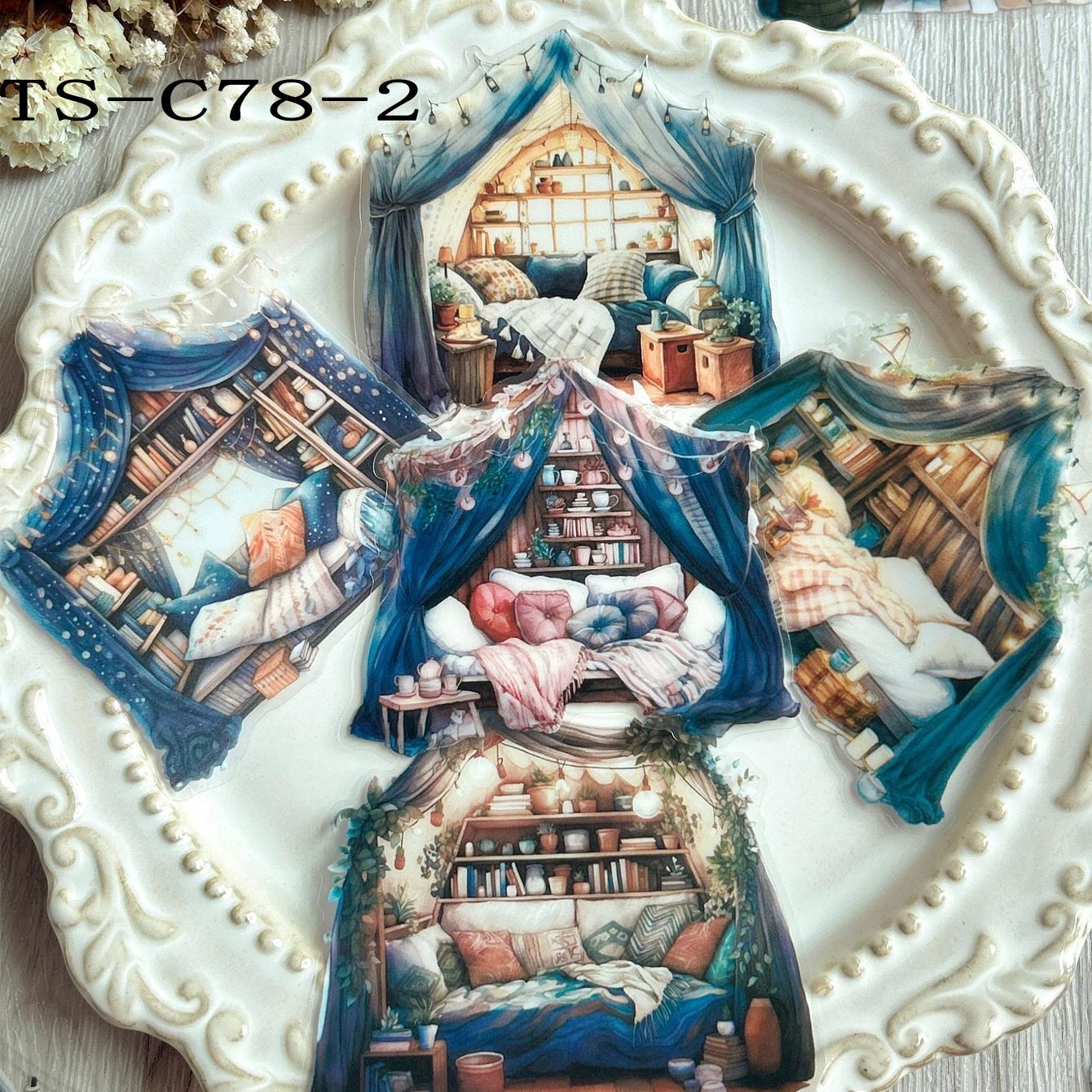 Vintage Castle & Book Pattern Decorative Sticker, 10pcs/pack Scrapbooking & Journal Making Material Paper, DIY Decorative Sticker for Christmas Gift, Crafts