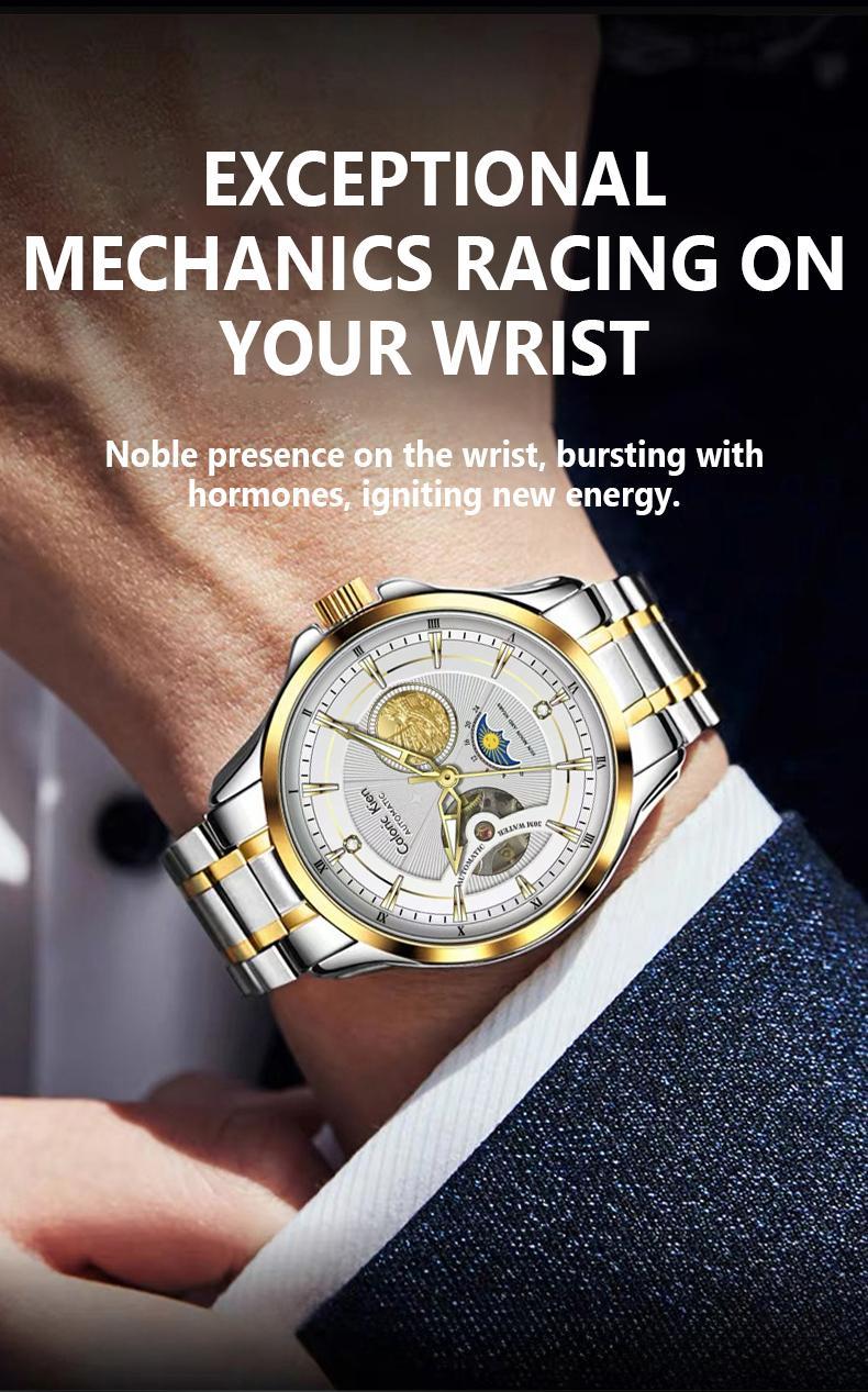 Caloric Kien Explorer Series Men's Automatic Skeleton Mechanical Watch Swiss Movement 42mm Dial Sapphire Crystal Stainless Steel Bracelet Waterproof Shockproof Luminous Luxury for Business Social Events Round Design