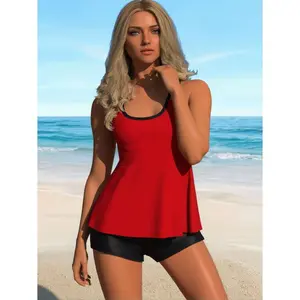 Women's Red Tank Top - Flowy Swimsuit Cover Up; Summer Beach Tunic; Casual Contrast Binding V Neck Sleeveless Tops For Women