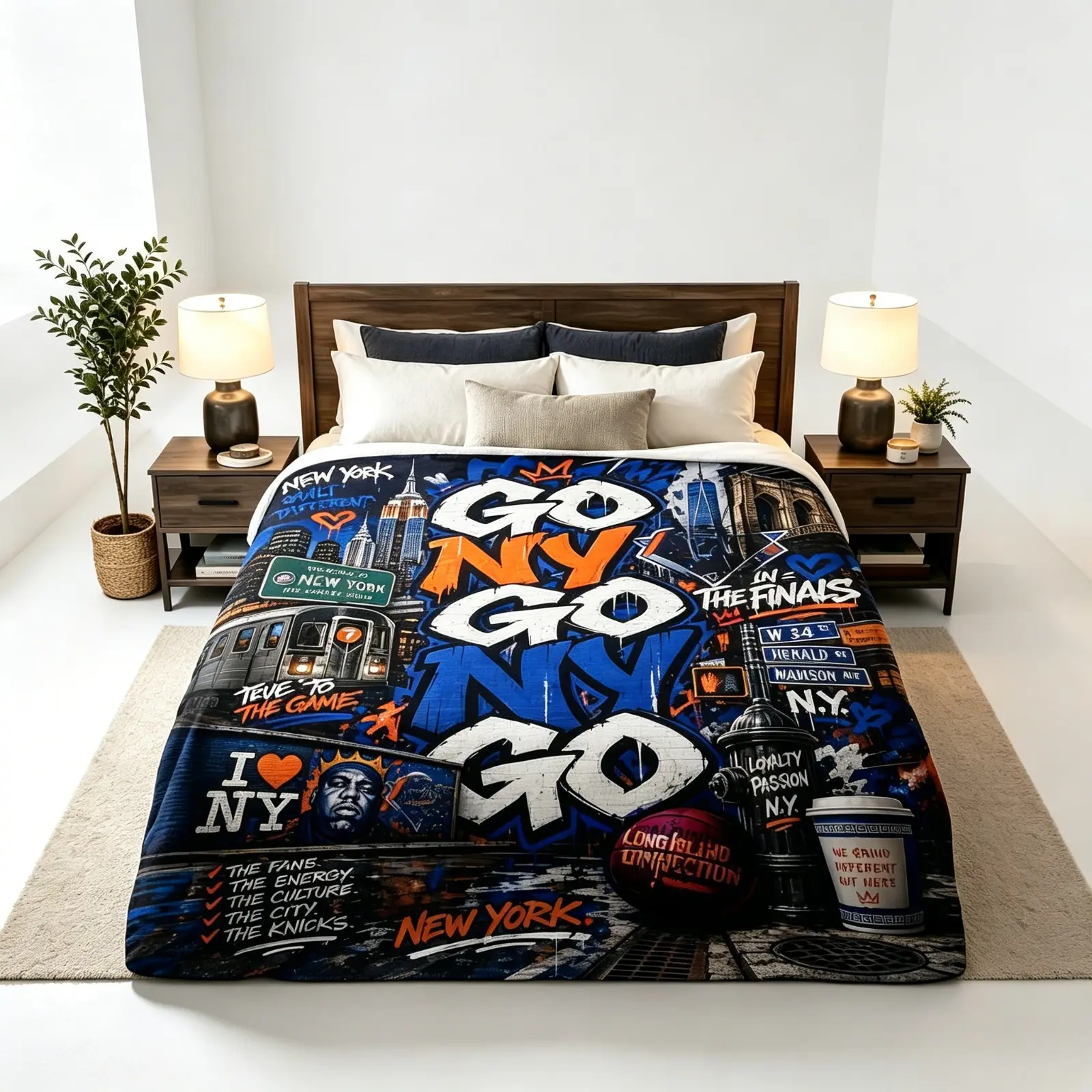 Go NY Go NY Go Popular Blanket for Kids & Adults, Blue Orange Basketball Cartoon Plush Throw Blanket, Ultra Soft Flannel Fleece Cozy Blanket, Lightweight Air Conditioner Blanket, Office Nap Blanket, Tiger Pattern Throw, Sports Fan Home Decor, Game Room