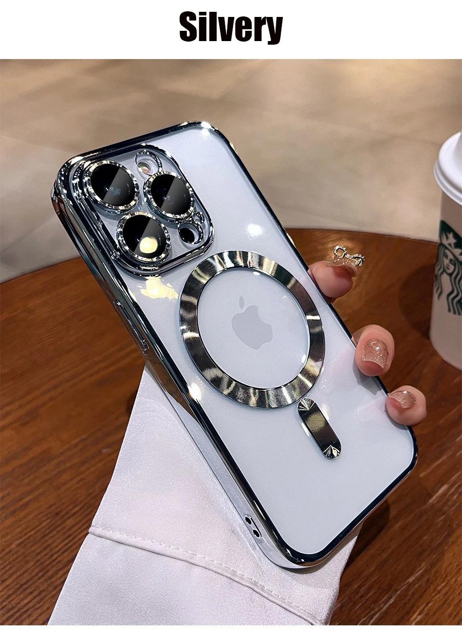 Plating Soft TPU Full Lens Protect Case for iPhone 17Air 17 16 15 14 13 12 11 Pro Max Plus Magsafe Compatible Clear Cover Shockproof Cellphone Protector Black