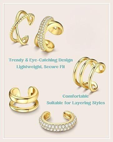 CASSIECA 9Pcs Ear Cuff Non Piercing Earrings for Women Me 14K Gold Plated Ear Cuffs Earring Non Pierced Ears Adjustable Clip On Trendy Fake Cartilage Conch Helix Jewelry with 5A CZ CASSIECA 9Pcs Ear Cuff Non Piercing Earrings for Women Me 14K Gold Plated Ear Cuffs Earring Non Pierced Ears Adjustable Clip On Trendy Fake Cartilage Conch Helix Jewelry with 5A CZ