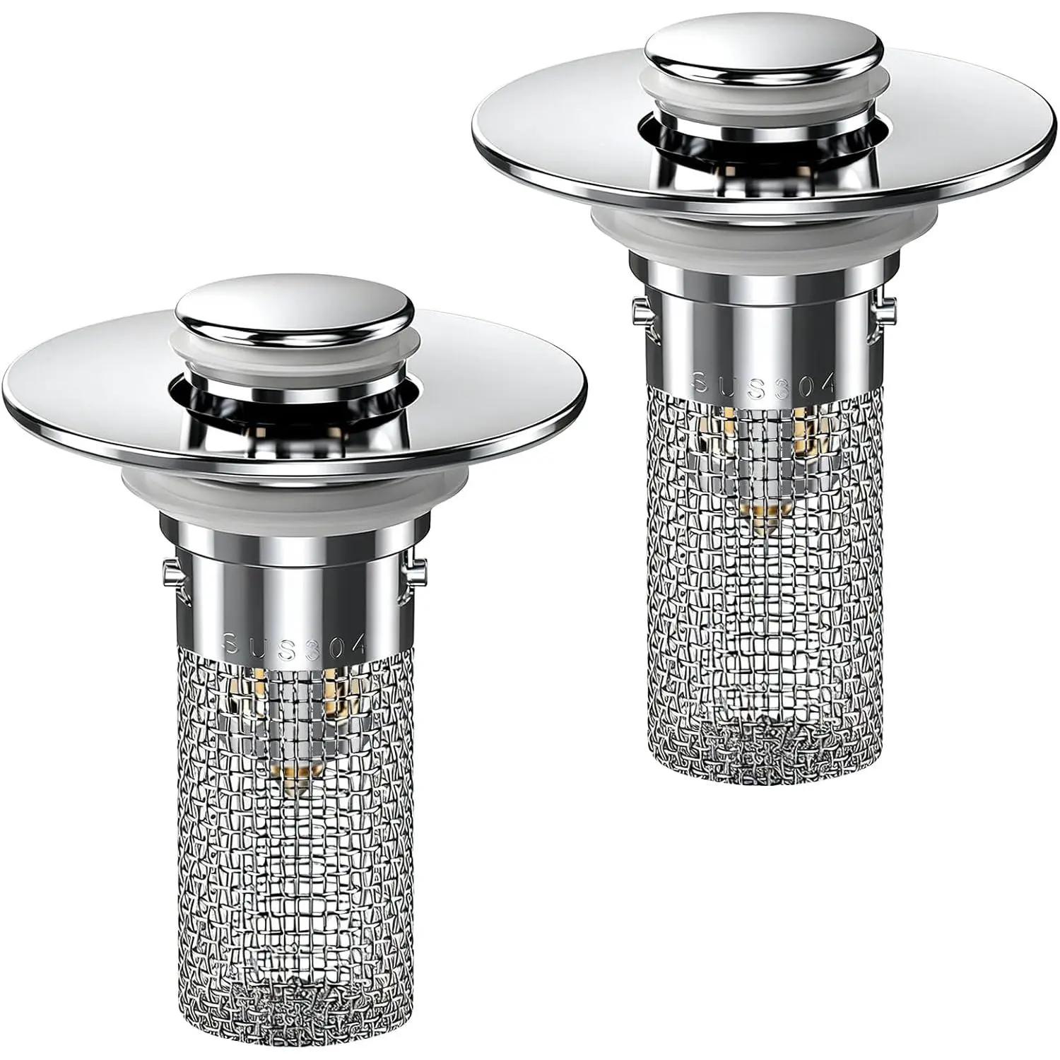 2PCS Bathroom Sink Stopper Hair Catcher, Pop Up Sink Drain Stopper with Strainer & Filter, Universal Drain Plug for Sink Drain & Replacement, Sink Drain Cover with Basket for Bathroom Stopper