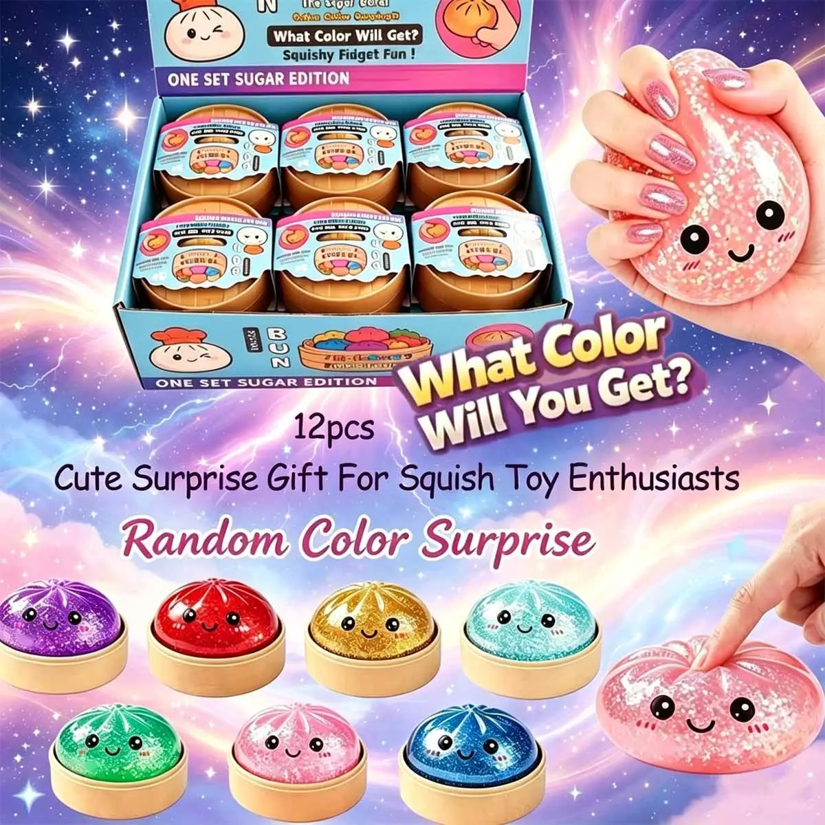 Sparkle Powder Dumpling Soft Gel Toy, Real Bread Dumpling Stress Relief Set, Crazy Fun Ball Toy, Adorable Sensory Toy for Stress Relief, Hand Relaxation to Alleviate Anxiety, Birthday Gift, Soft Squishies