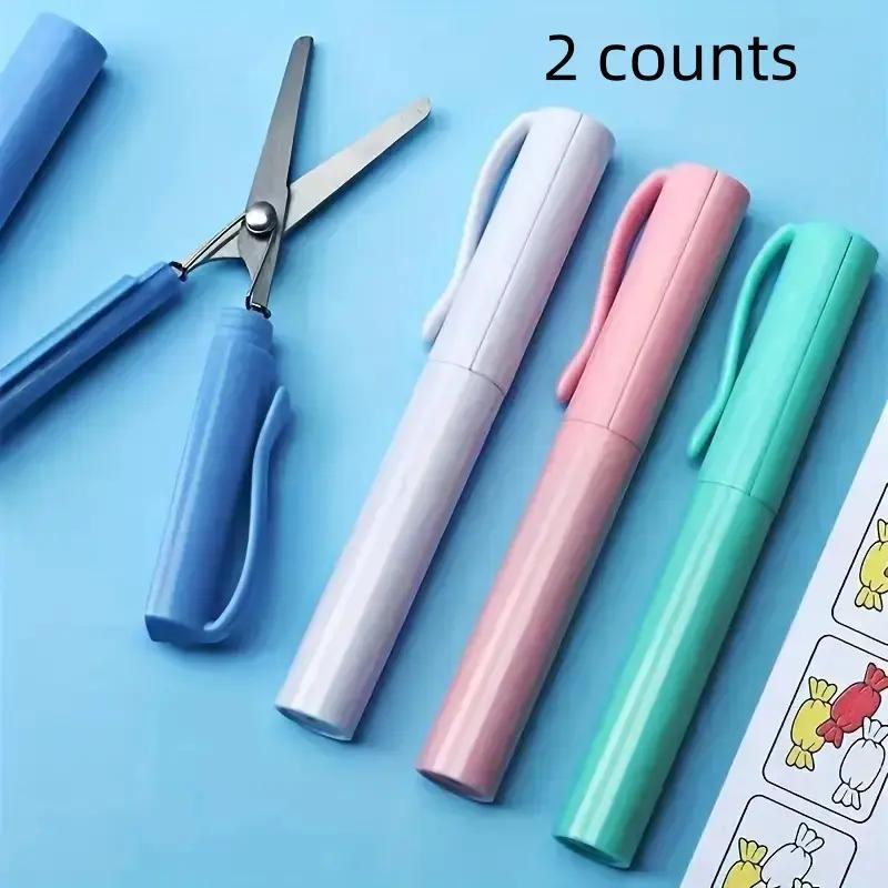 Mini Portable Folding Scissors Set, 2 Pieces Art Craft Shears for School Office Home Use, Compact Travel Friendly Design Paper Cutters, Multifunctional Stationery
