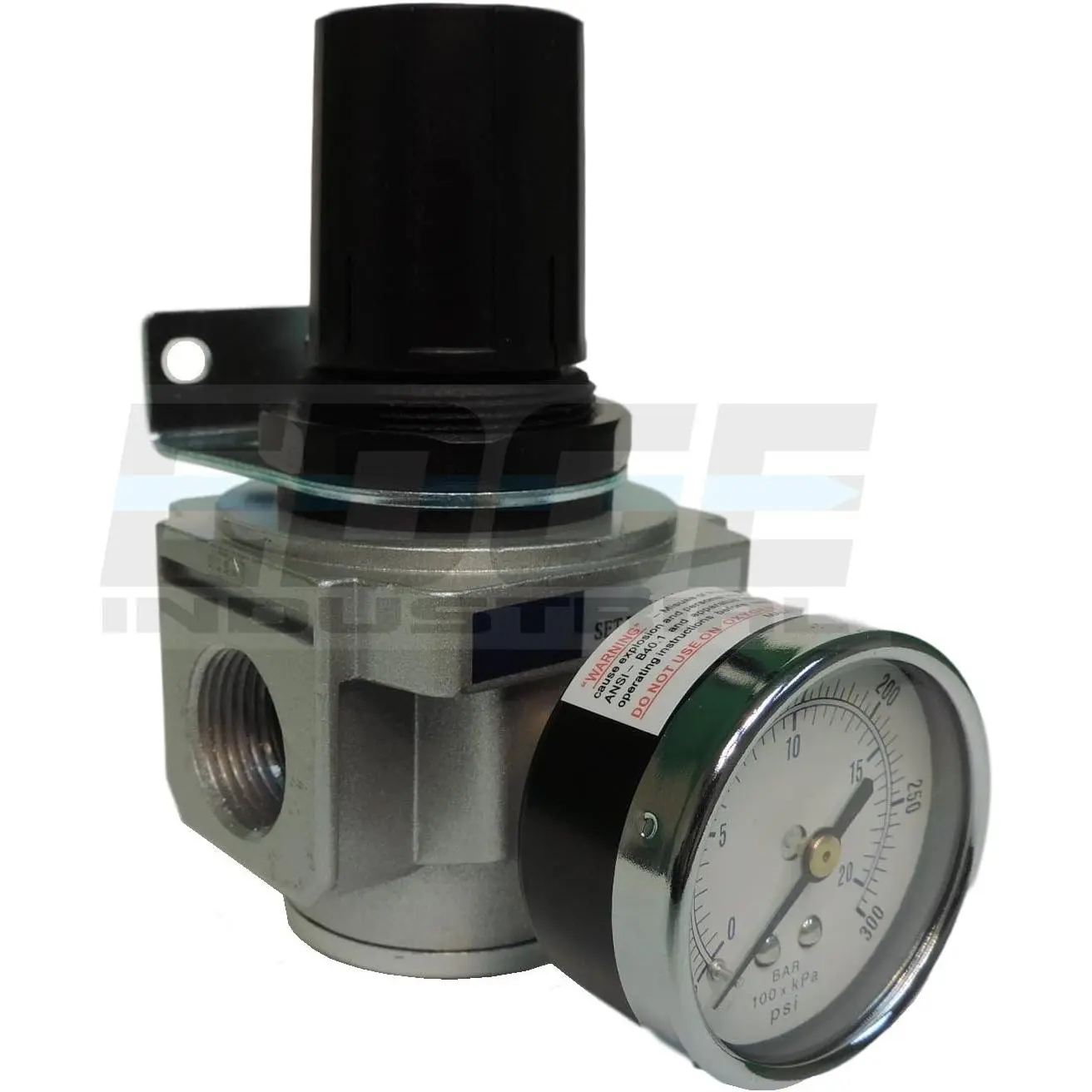 HEAVY DUTY IN-LINE   REGULATOR FOR AIR COMPRESSOR, 7 TO 215 PSI ADJUSTABLE, HIGH FLOW RATE, WALL BRACKET AND GAUGE INCLUDED (3/4" NPT, 140 CFM)
