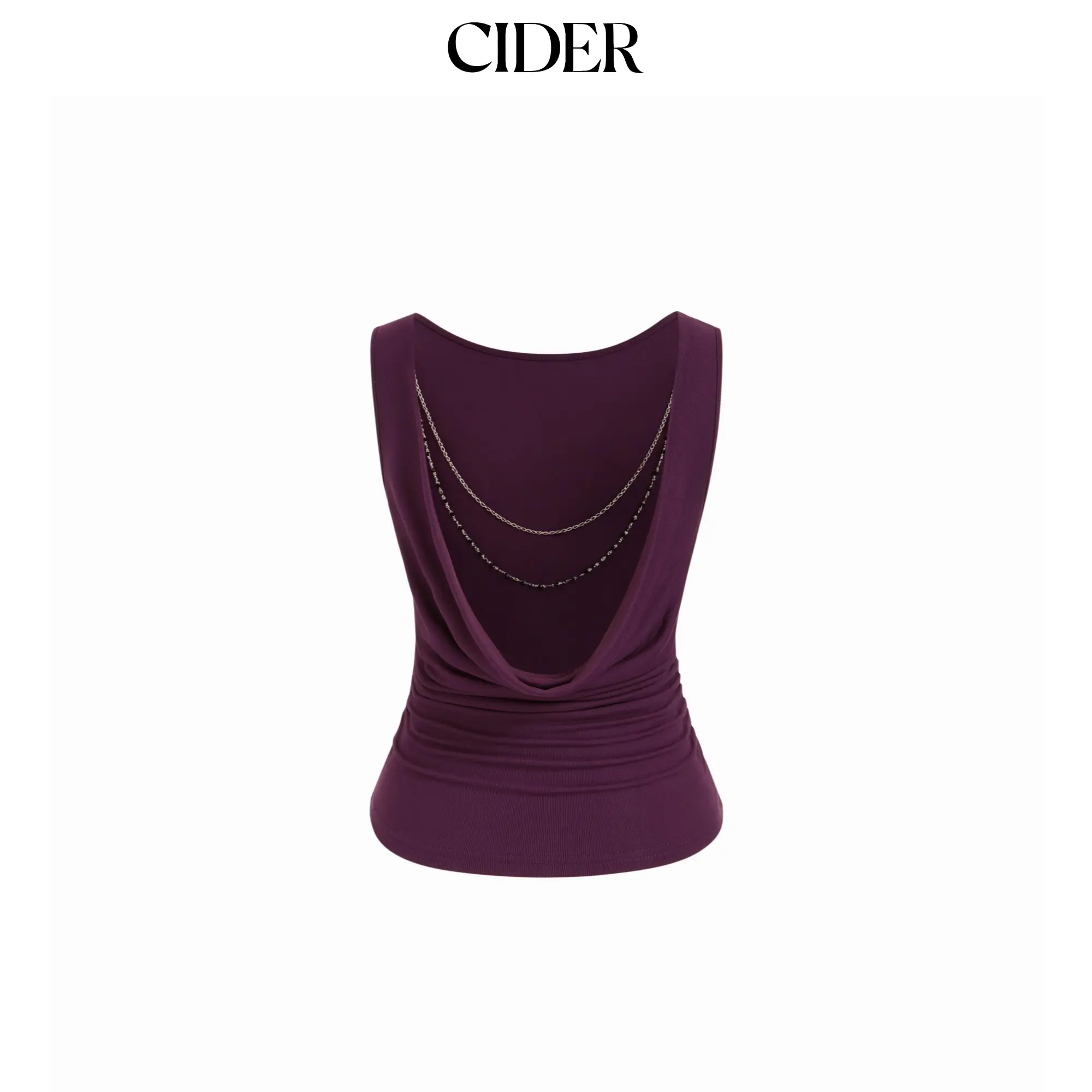 Cider High Stretch Boat Neck Backless Chain Detail Draped Crop Tank Top