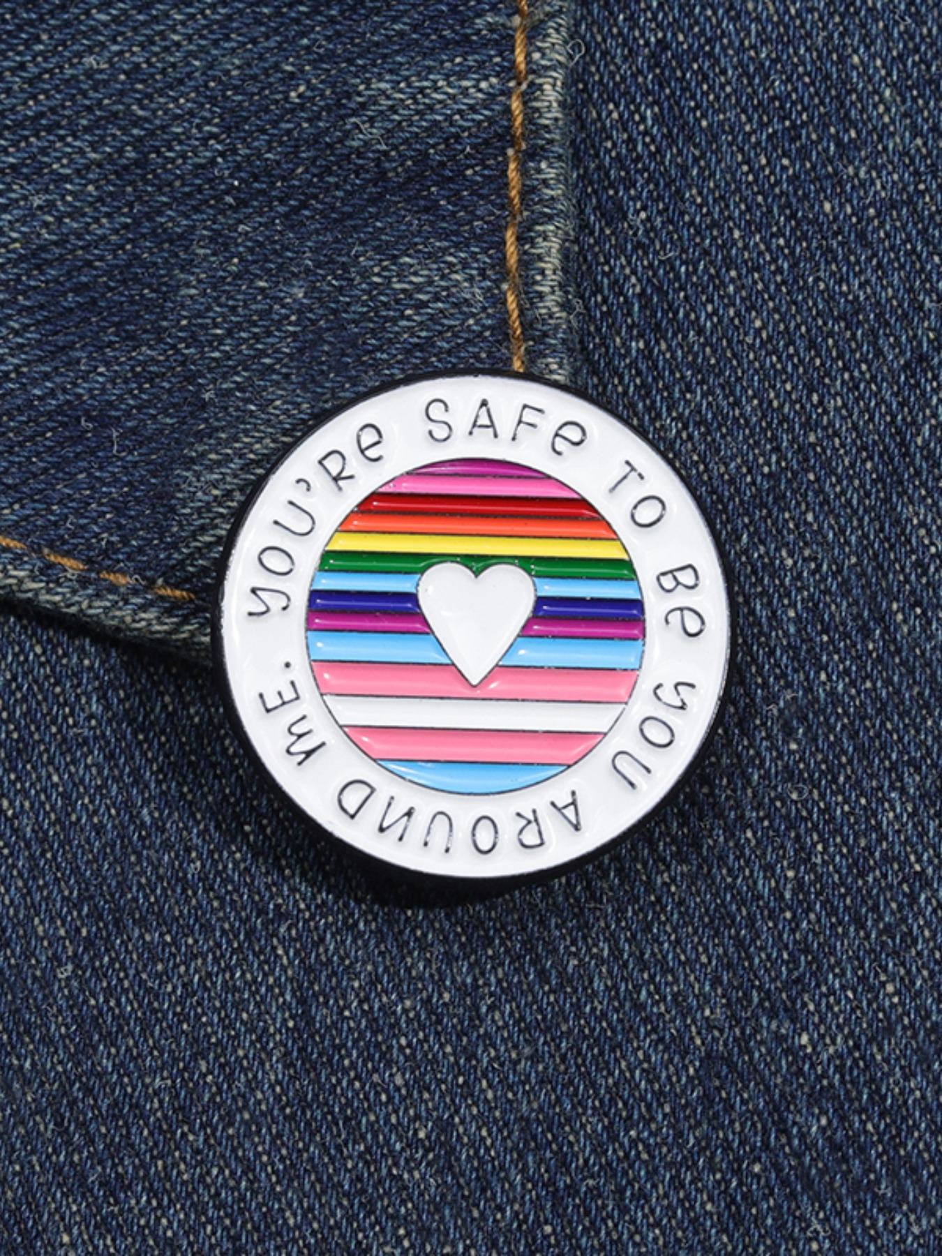 Love Heart & Letter & Colorful Stripe Design Brooch, Clip, Durable Metal Pins, Cute Round Shaped Clothes Brooch, Fashion Accessory for Women & Men, Men Accessories Jewelry