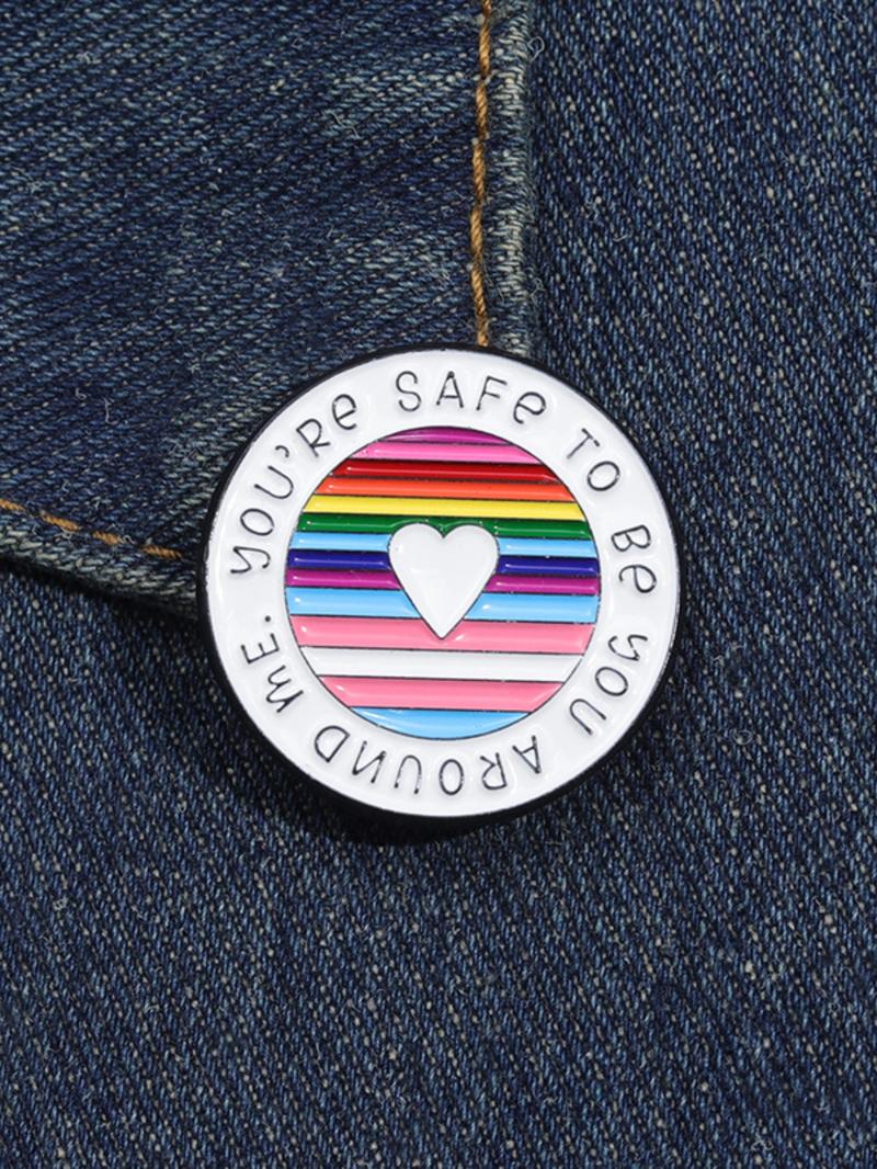 Love Heart & Letter & Colorful Stripe Design Brooch, Clip, Durable Metal Pins, Cute Round Shaped Clothes Brooch, Fashion Accessory for Women & Men, Men Accessories Jewelry