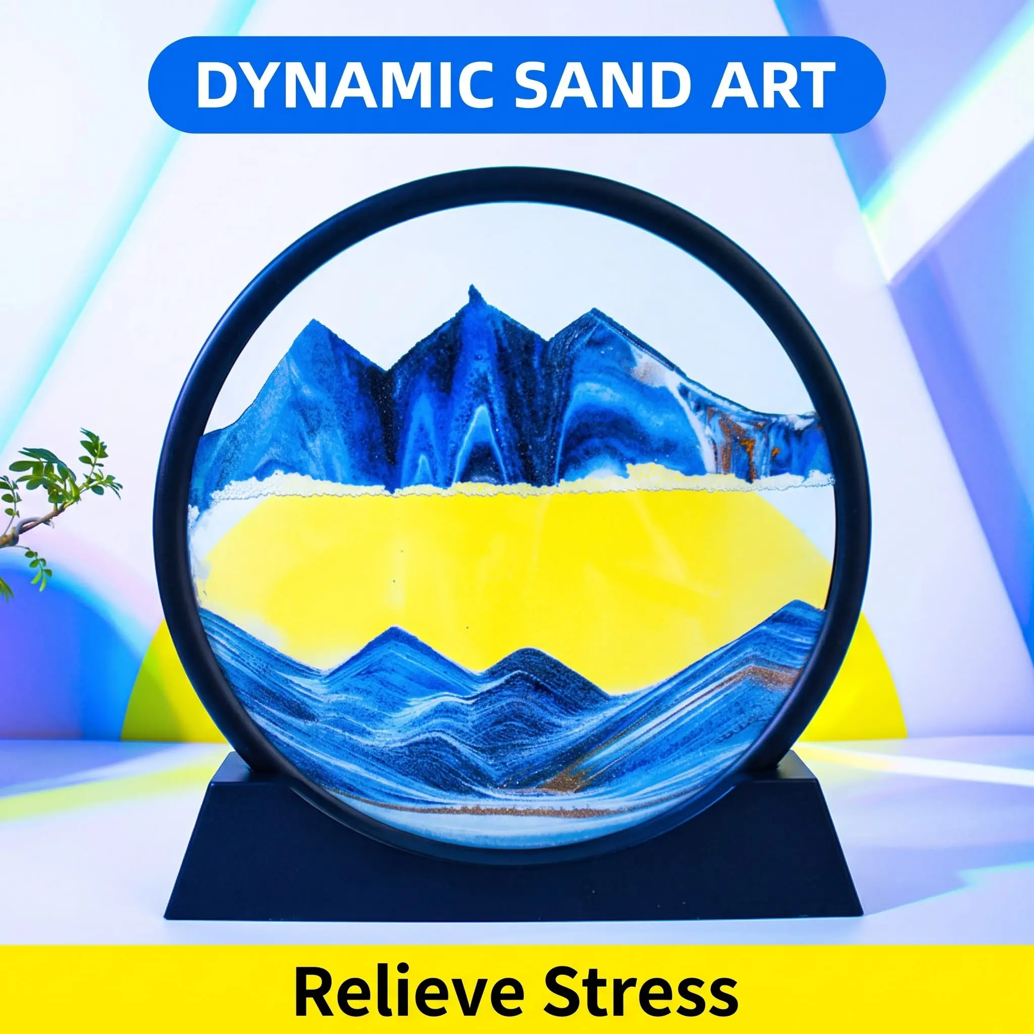 1pc Creative Moving Sand Art Picture Round Glass Decor 3D Deep Sea Moving Sand Art,Relaxing Kinetic Sandscape Art Table Desk Top To Decor for Any Home,Office Desktop,Mantle,Bookshelf Making It Ideal for Any Setting (7in, Blue)