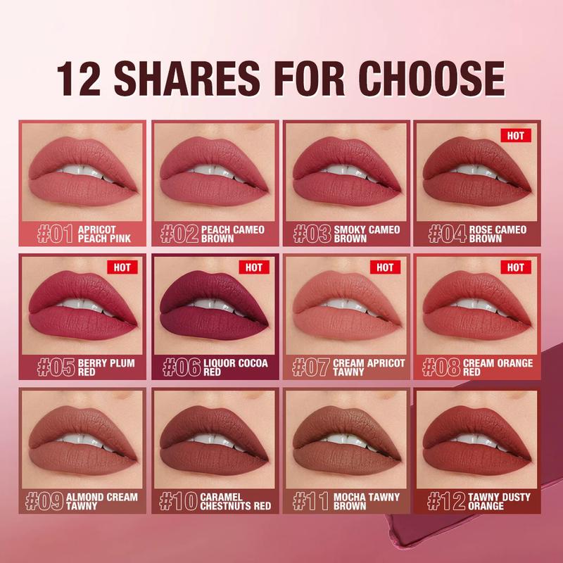 O. tw O.O liquid lipstick lip gloss 12 colors waterproof lightweight long-lasting matte lip stain lip glaze,red cherry 47 lashes,poppi cosmetics lip combo,[in stock] Makeup Smooth