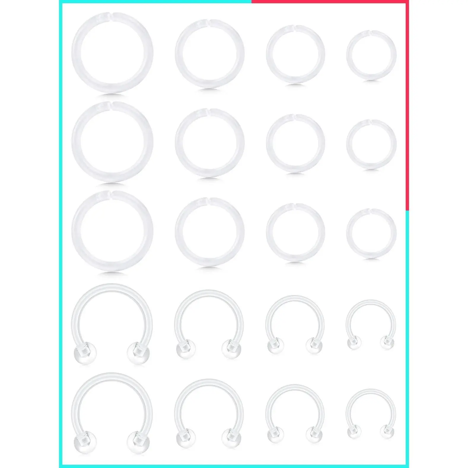 16G Clear Acrylic Bioflex Septum Retainer Ring for Work Surgery, Hypoallergenic Piercing Jewelry for Lip, Eyebrow, Ear, Nose, Cartilage, Helix, Rook, Daith, Tragus