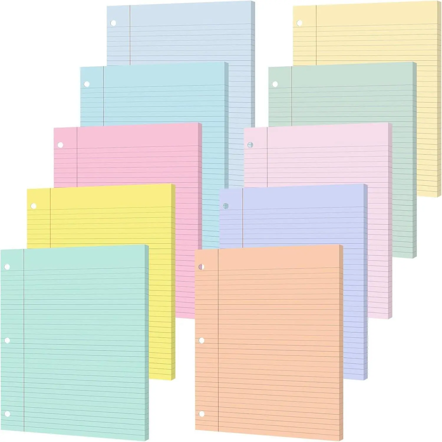 100 Sheets Loose Leaf Binder Paper, 8" x 10.5" Colored College Ruled Paper, 3 Hole Punched Lined Refill Inserts Thicken for 3-Ring Binders Notebooks Planner Writing School Office (Pastel)Gift.