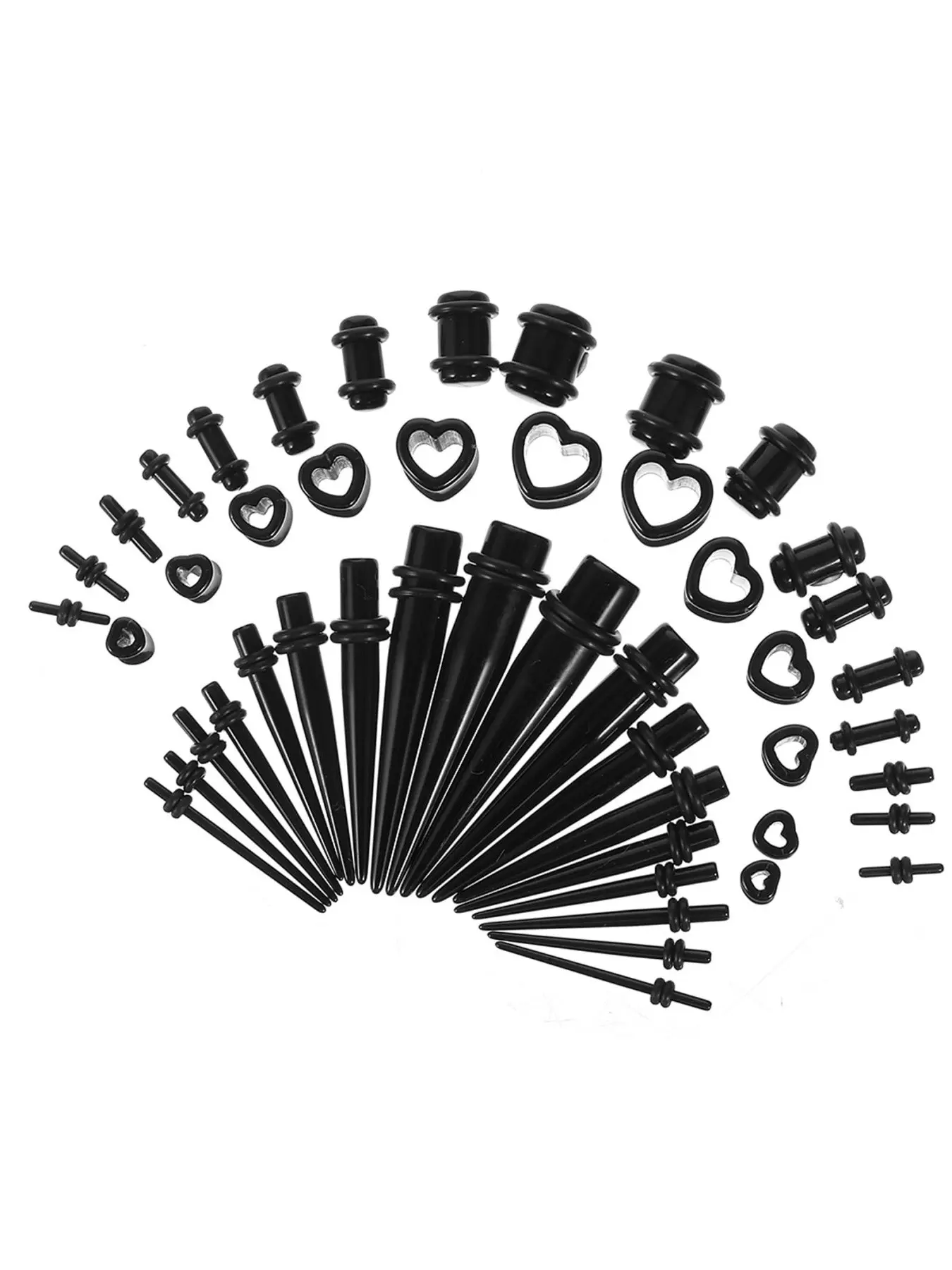48Pcs Ear Stretching Kit Acrylic Heart Tunnels & Plugs for Starter Expanders Ear Gauge Stretching Kit Lightweight Black Gauges for Ears Body Piercing Jewelry Earring Gauges for Women Men