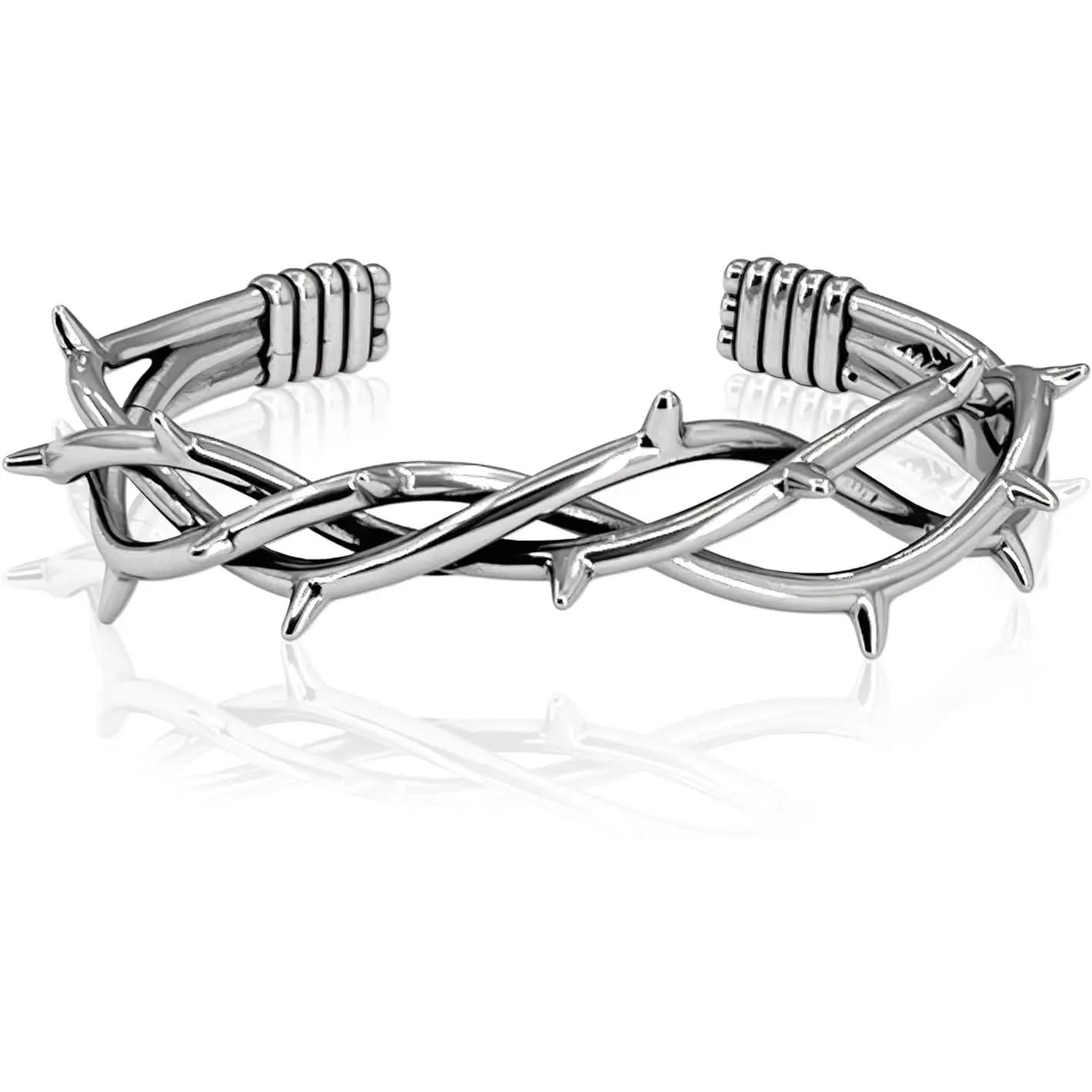 Punk Cuff Bracelets for Men, Gothic Stainless Steel Cuff Bangle - Retro Adjustable Bracelet, Cool Thorn & Barbed Wire Twisted  in