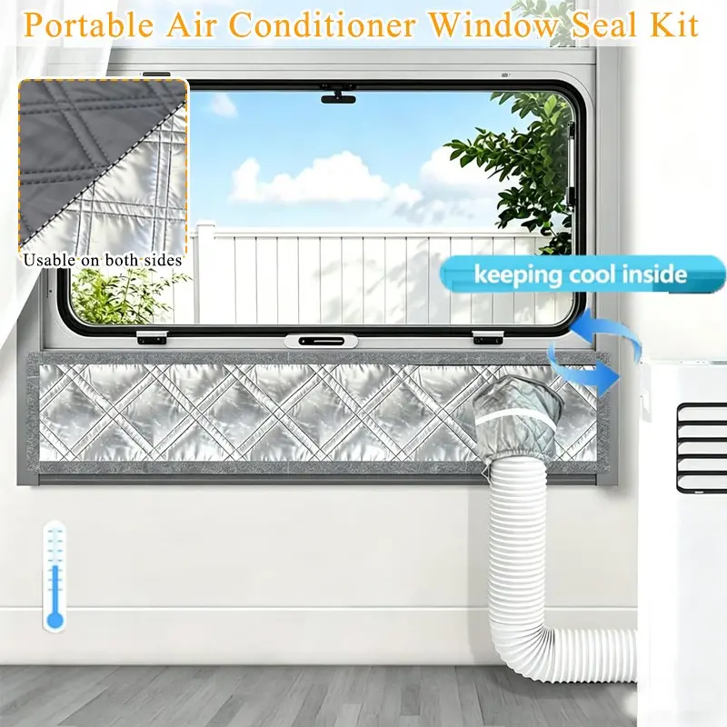 1pc Mobile Air Conditioner Seal Cloth, Thick Silver Coated, Adjustable Sliding Door Gasket, Tool-Free Installation, Reduces Air Exchange, Air Exchange Reduction