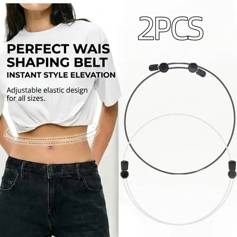 2-Pack Invisible Design Elastic Material Clothing Strap, Adjustable Sweater & Blouse Hem Shortener Band, Invisible Fixing Cord for Oversized Tops Daily Outfit, Perfect Waist Cinching Design Shaping Belt Tailored Appearance Instant Style Elevation