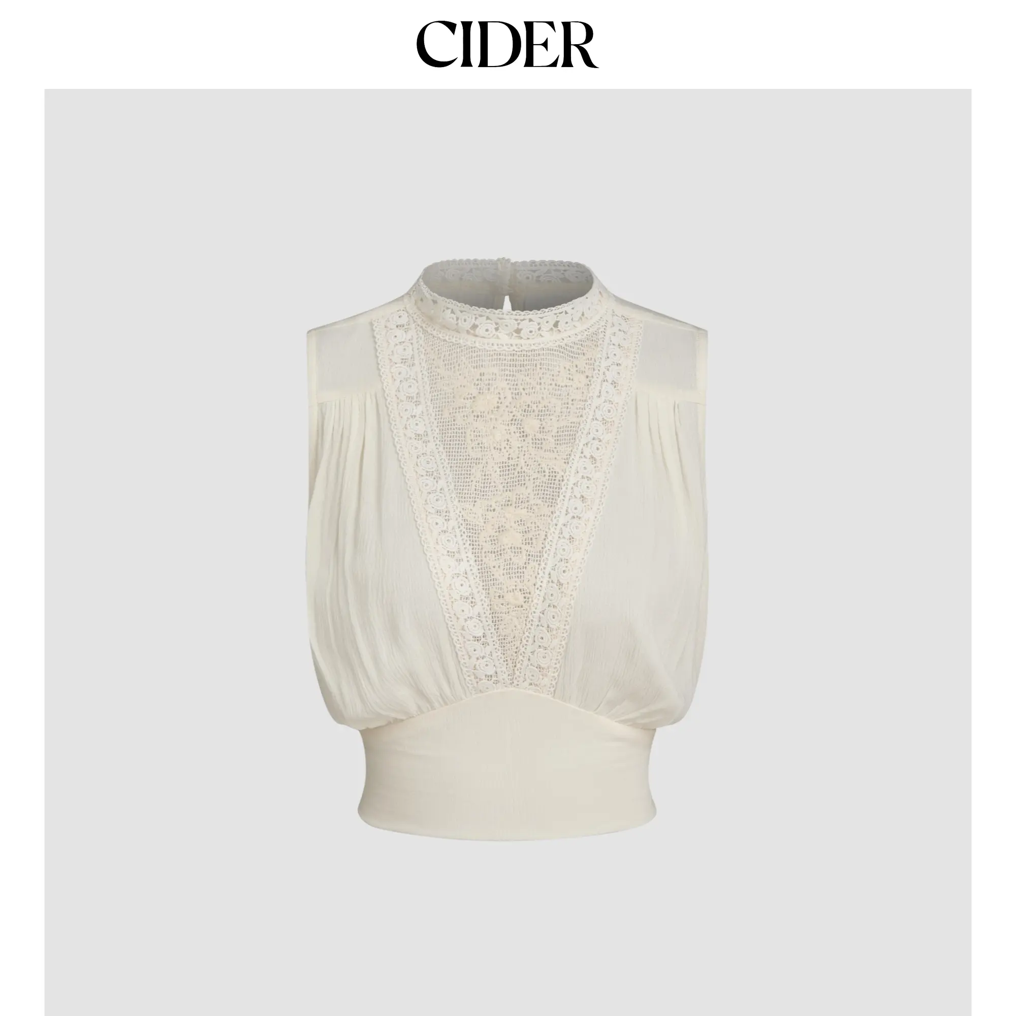 Cider Stand Collar Lace Embroidery Crop Tank Top SummerWins SummerFinds