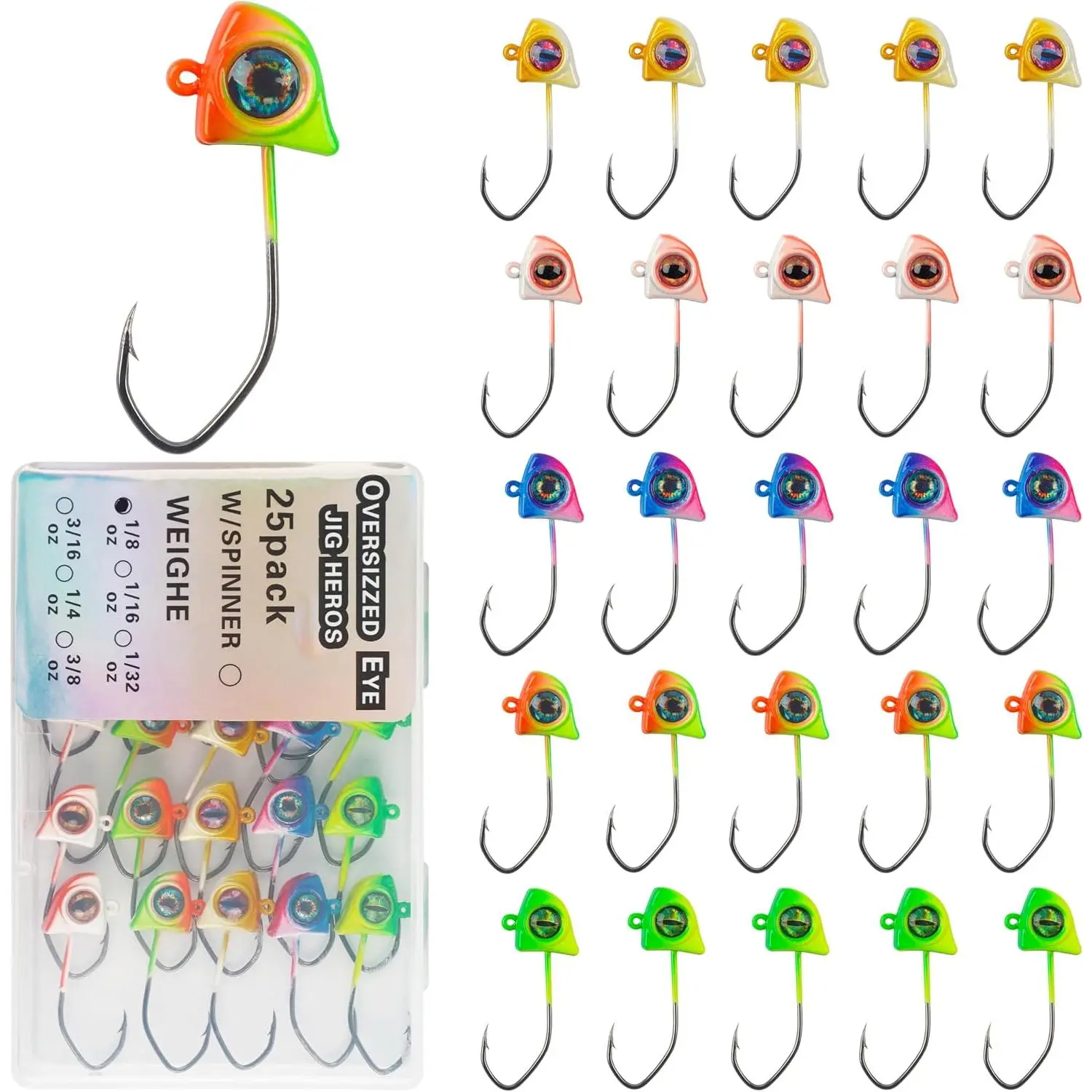 Crappie Jig Heads 25 count Fishing Lures with  Eye Swimbait Jig Heads Soft Lures Fishing Hooks for Walleye Bass Bluegill Crappie 1/32oz 1/16oz 1/8oz