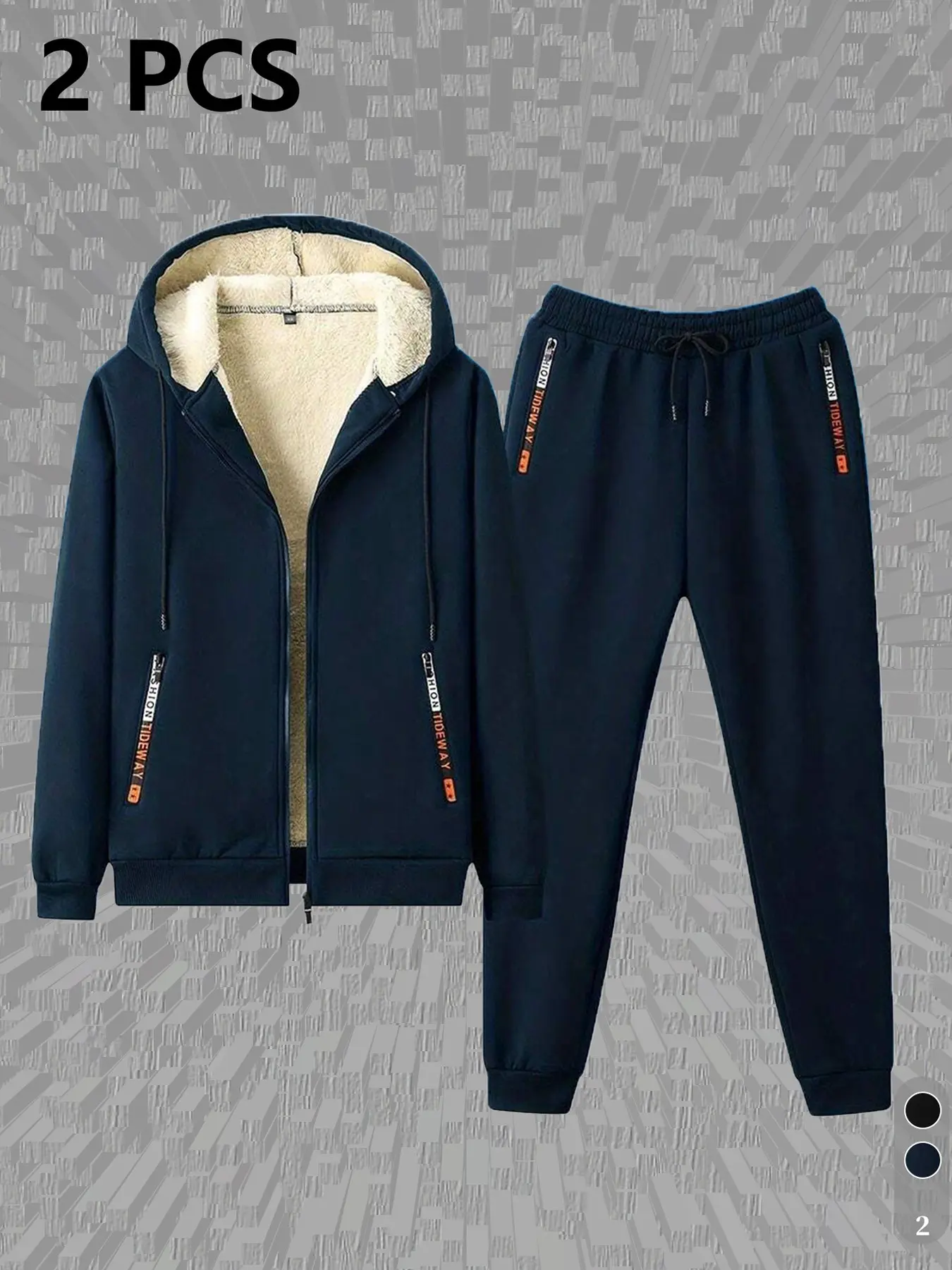 Men's Winter Fleece Lined Thick Print Casual Sports Set, Warm and Comfortable, Perfect for Cold Weather Activities