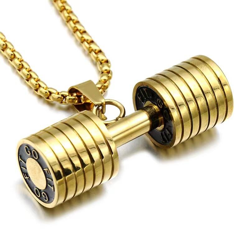2025 New Stylish Men's Stainless Steel Dumbbell Barbell Pendant Necklace: Perfect Fitness-Inspired Accessory for Gym EnthusiastsKT Jewellery