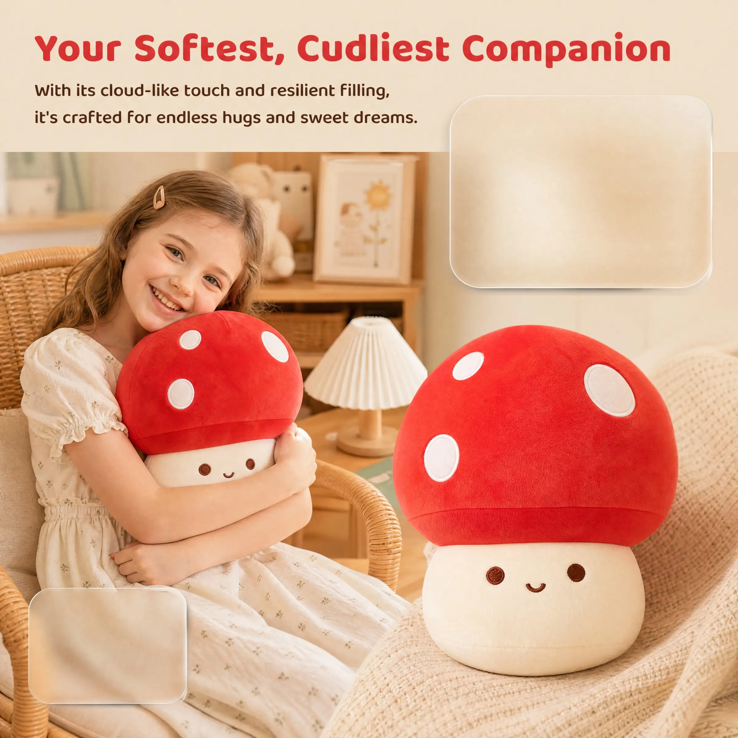 Cute Realistic Small Mushroom Plush Toy Pillow, Girl Doll for Children, Soft Comfortable Cushion, Mini Hanging Ornament