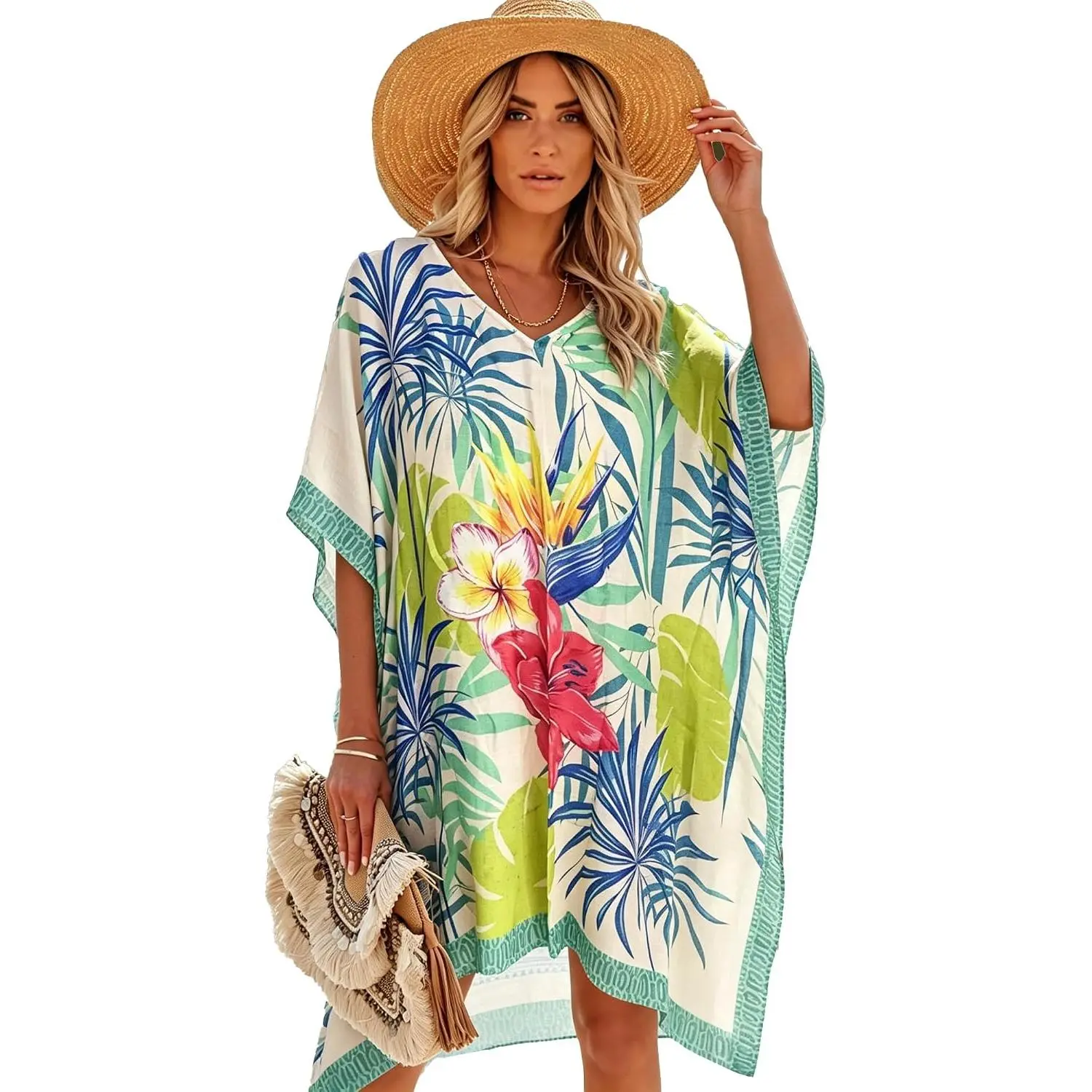 Rose Beach Kaftan for Women Swimsuit Cover Up with Floral Print