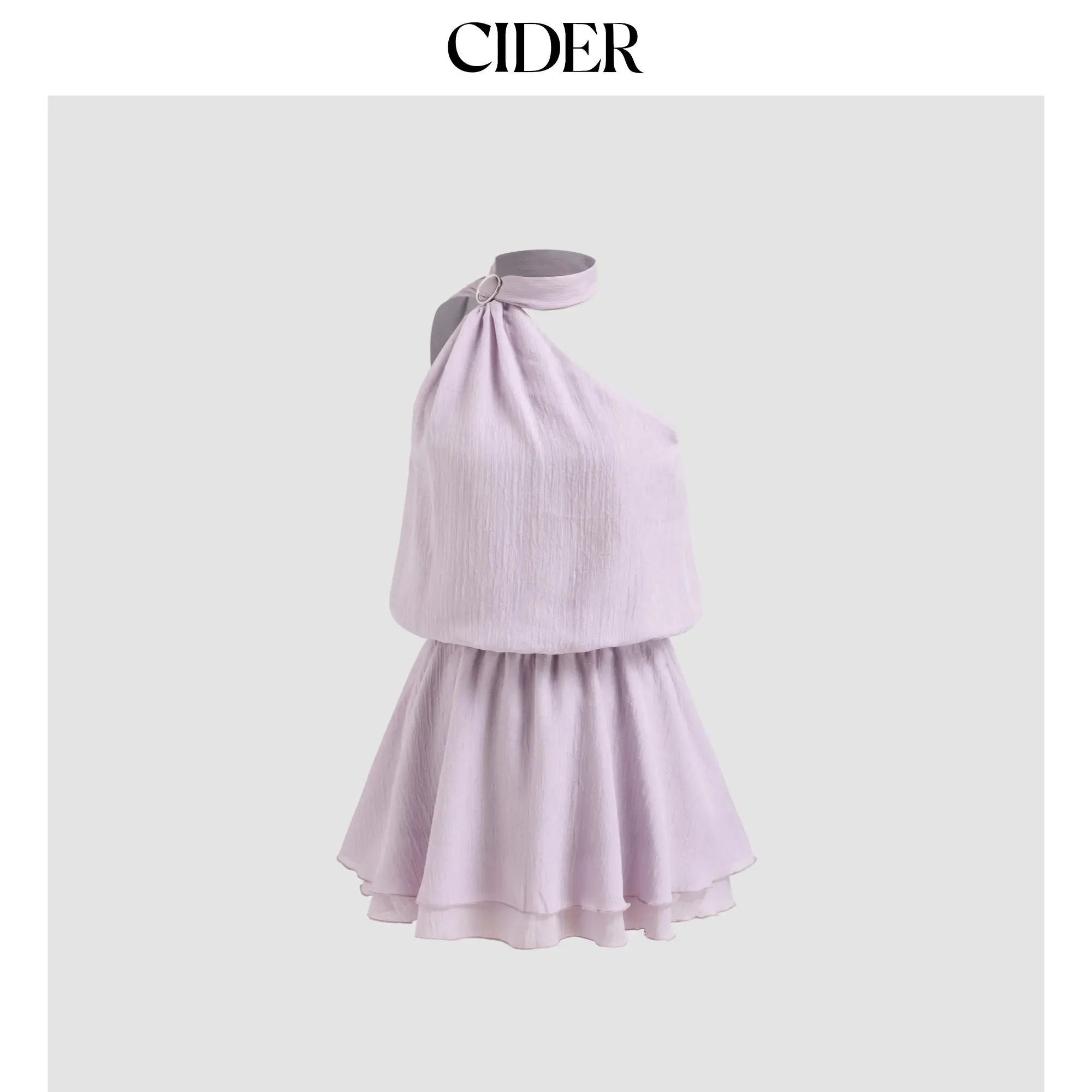 Cider Asymmetrical Neck Mental Detail Belted Layered Mini Dress With Scarf SummerFinds
