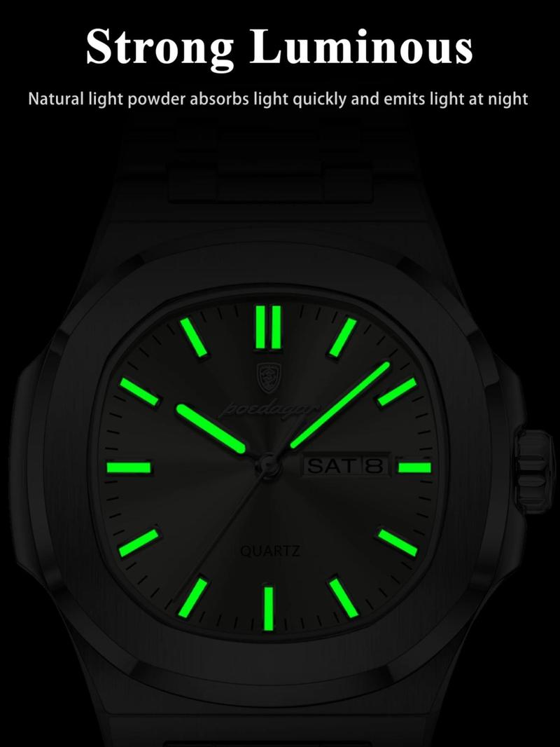 Men's Business Fashion Waterproof Luminous Dial Analog Quartz Watch, Stainless Steel Watches, Fashion Watch for Party, Daily Clothing Decor, Trendy All-match & Exquisite Watch for Birthday Gift with Box