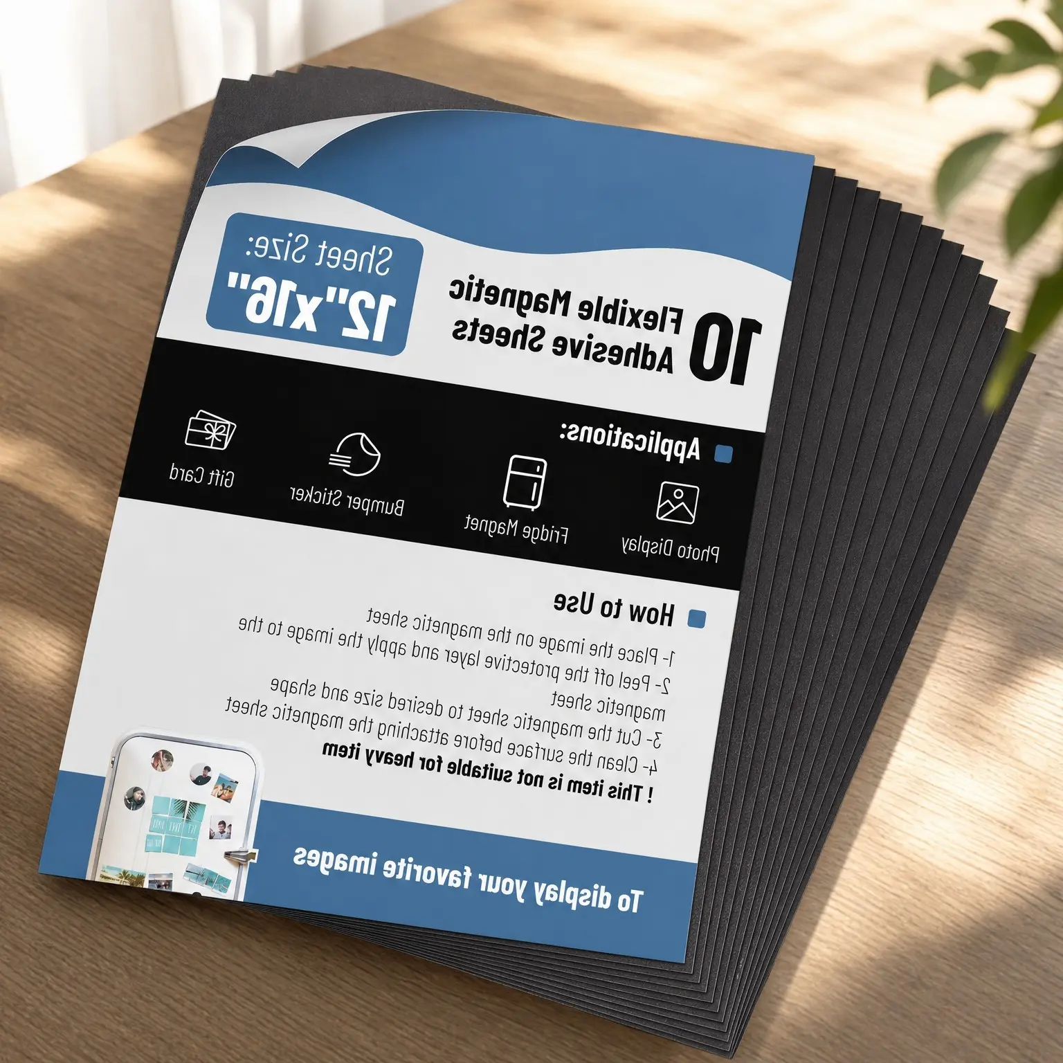 Flexible Adhesive Magnetic Sheets, 12 x 16 Inches, 10 Pack