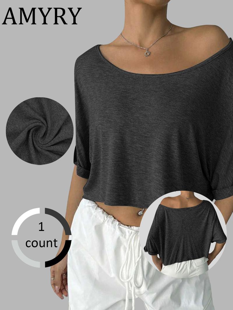 Women's Solid Color Tee, Casual Half Sleeve T-Shirt for Daily Wear, Ladies Clothes for All Seasons