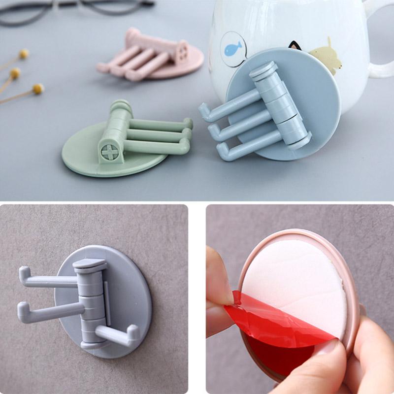 3-Branch Traceless Hanging Hook - Multifunctional Rotary Hook for Kitchen & Bathroom Walls - Punch-Free Installation!