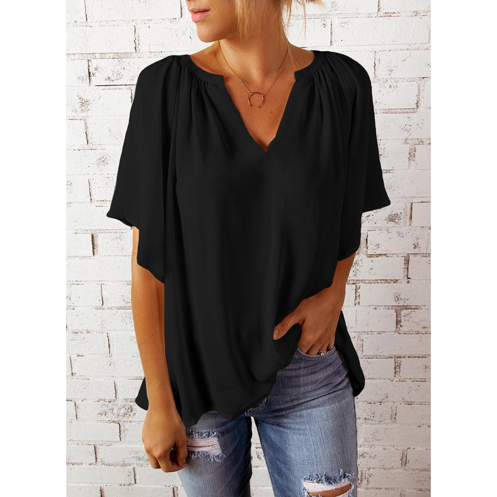 Womens Tops Dressy Casual 2026 Spring Summer V Neck Short Sleeve Shirts Business Casual Chiffon Blouses Womens Tops Dressy Casual 2026 Spring Summer V Neck Short Sleeve Shirts Business Casual Chiffon Blouses