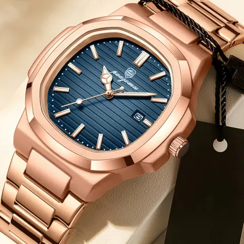 Luxury Men's Square Luminous Waterproof Calendar Stainless Steel Watch, High-Quality Quartz Wristwatches Business Watch, Perfect Gift for Family and Friends