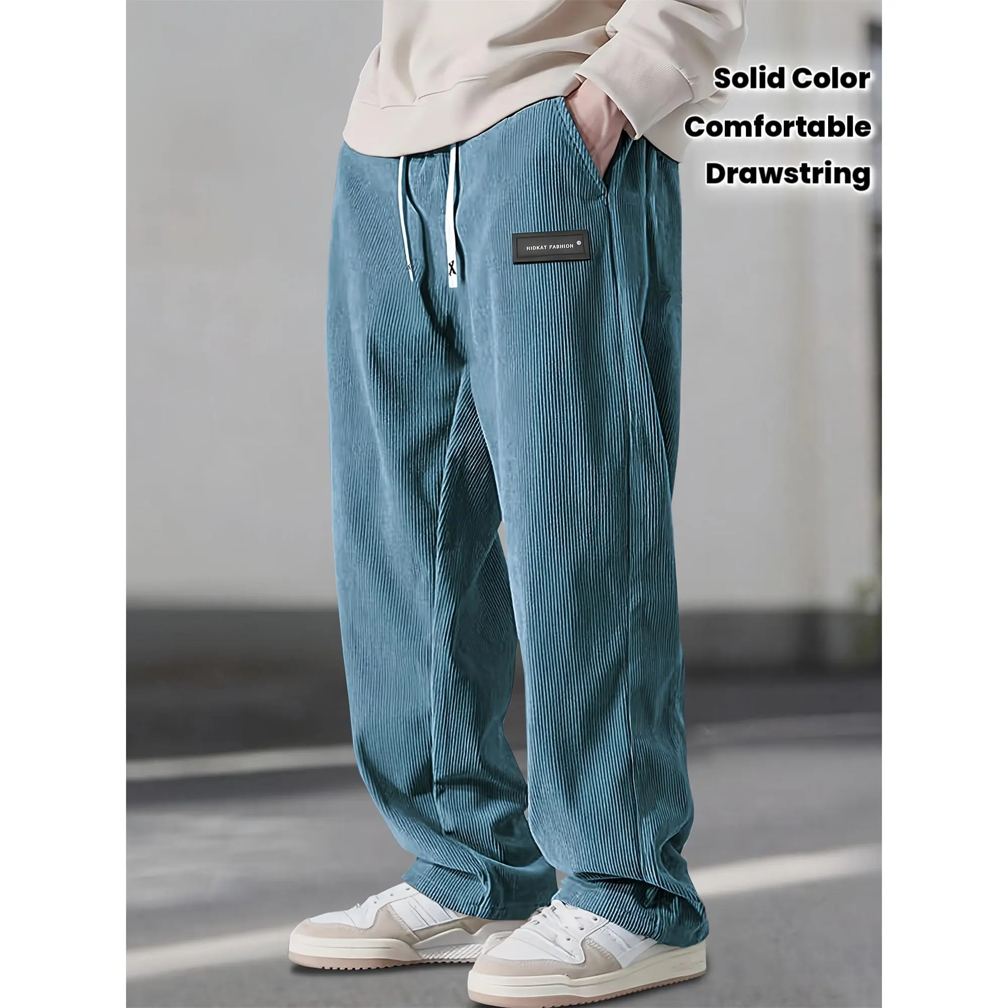 Men's New Spring-Fall Corduroy Casual Pants - Menswear, Stylish, Relaxed Fit, Plain, Corduroy Fabric, Drawstring, Pockets, Breathable, Comfortable for Everyday Activities