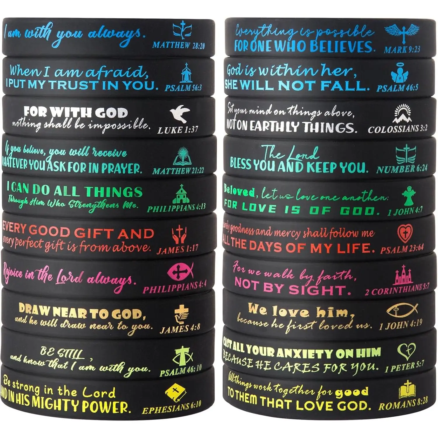 20P Religious  Wristbands Bulk  Rubber Bracelets Faith Hope Belief Wristbands for Men Women Gifts (Black)