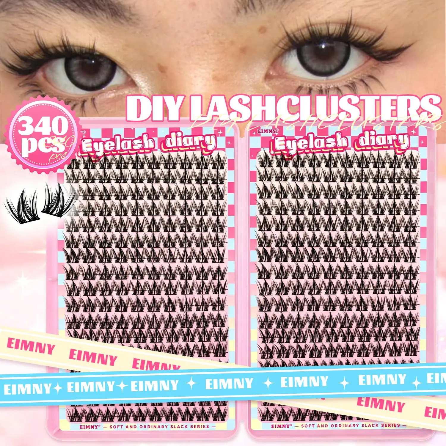 340 Pcs Puppy Eye Style False Eyelashes Set – 3D Lightweight Fash clusters, 12mm Natural Look Lash Clusters Extension with Full Application Tools