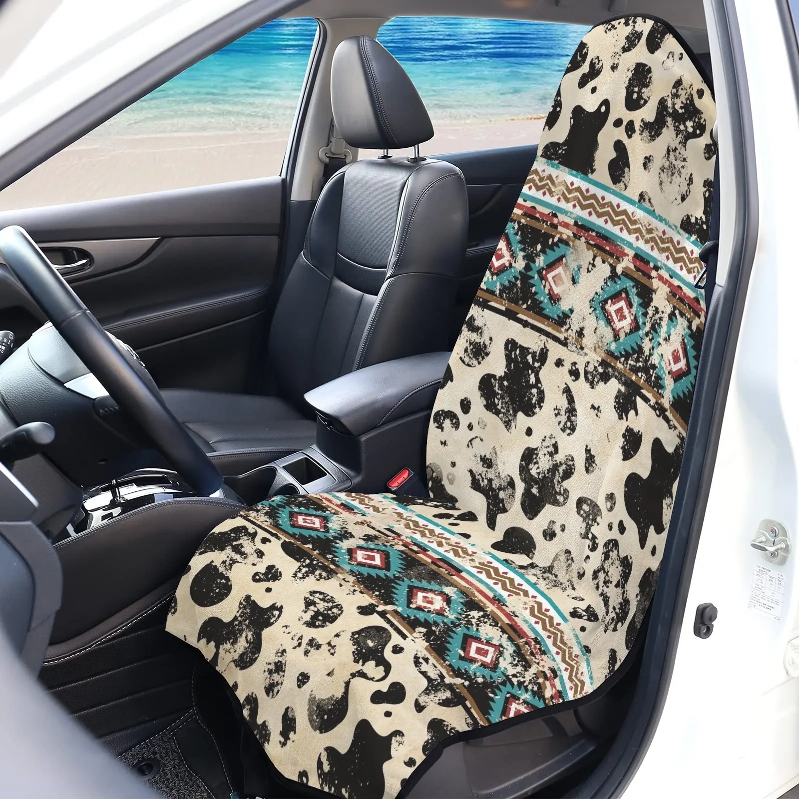 Universal Front Car Seat Covers, Terry Towel Auto Seat Covers, Breathable Sports Seat Covers, Sweat-Absorbent Wearproof Car Seat Protector, Western Southwest Aztec Tribal Print Anti-Slip Washable Seat Cover, Rustic Car Interior Decor & Holiday Gift
