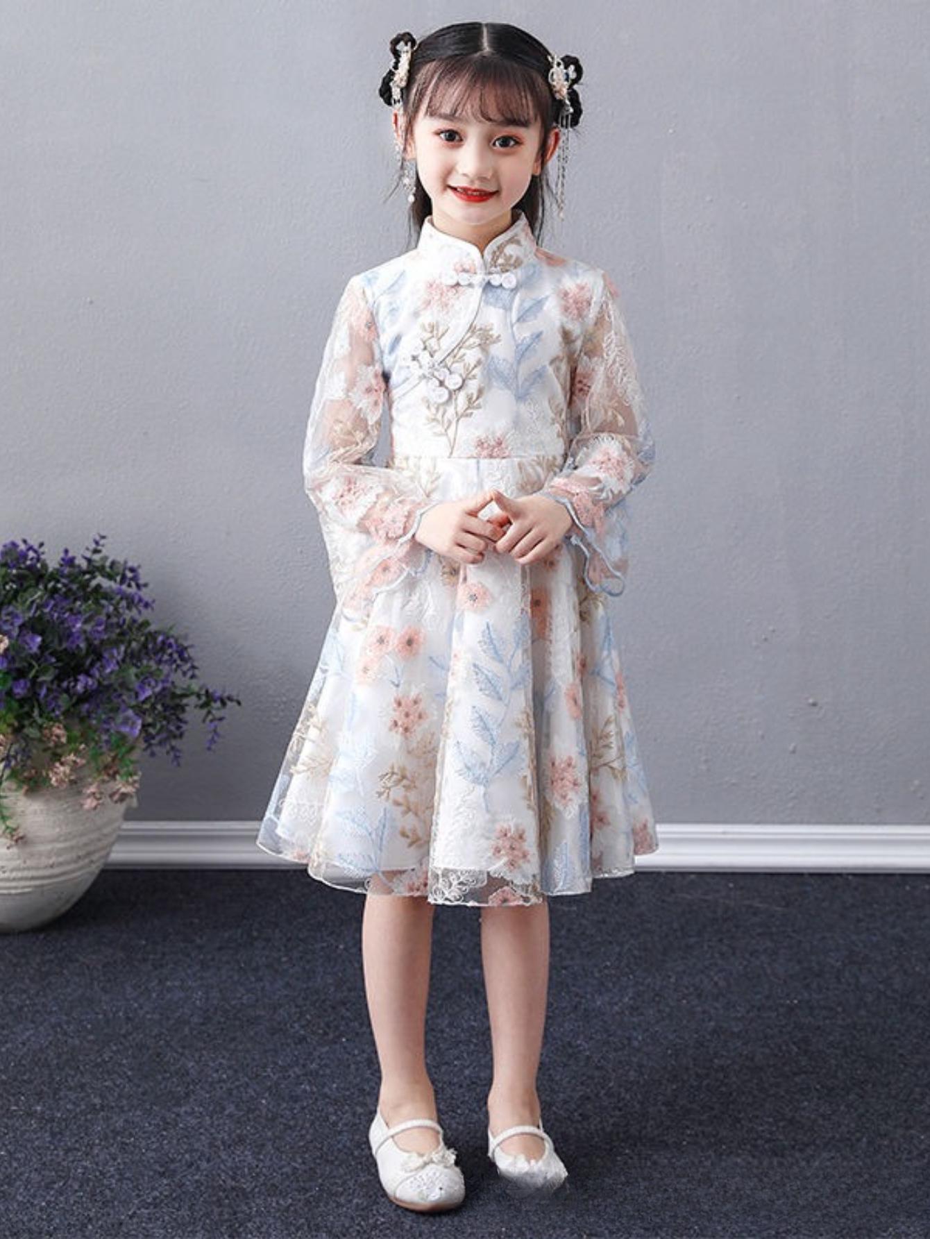 NewSummer Princess Dress for Girls Featuring New Chinese Style Jacquard Embroidery Mesh Elegance Traditional Hanfu