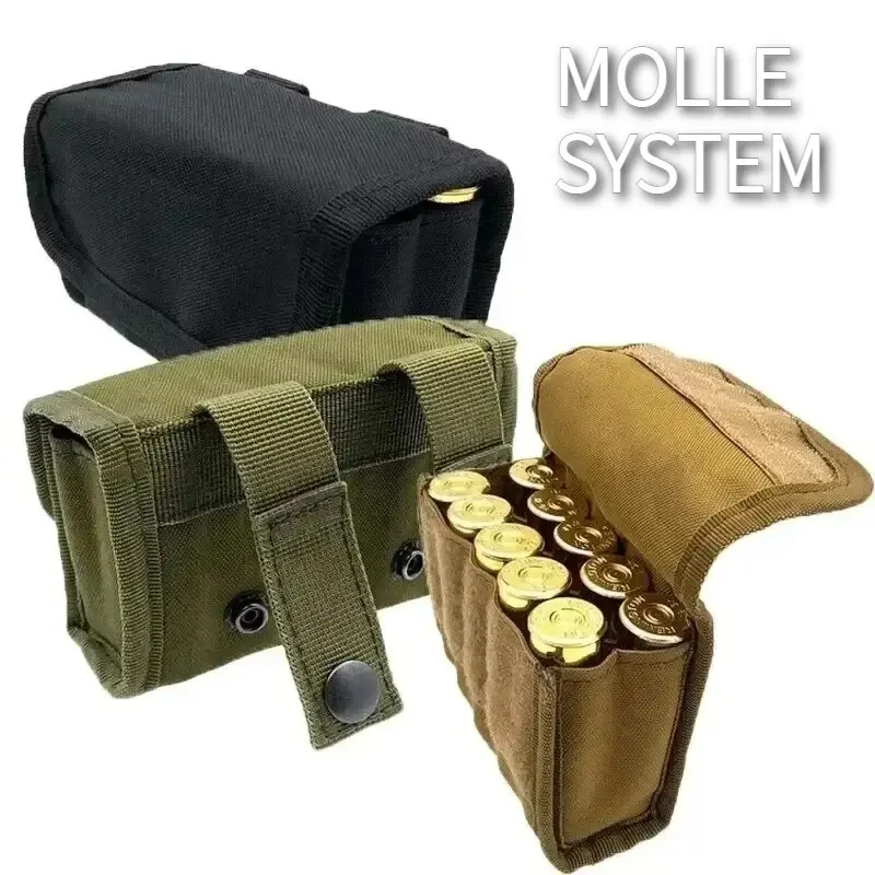 Tactical 10-Grid Multifunctional Bullets Storage Pouch, Bullet Accessory Bag, MOLLE  Mini EDC Waist Pack, 10-Round Ammo Pouch, for Outdoor Shooting Ammo 12 Gauge/20G Round Cartridge