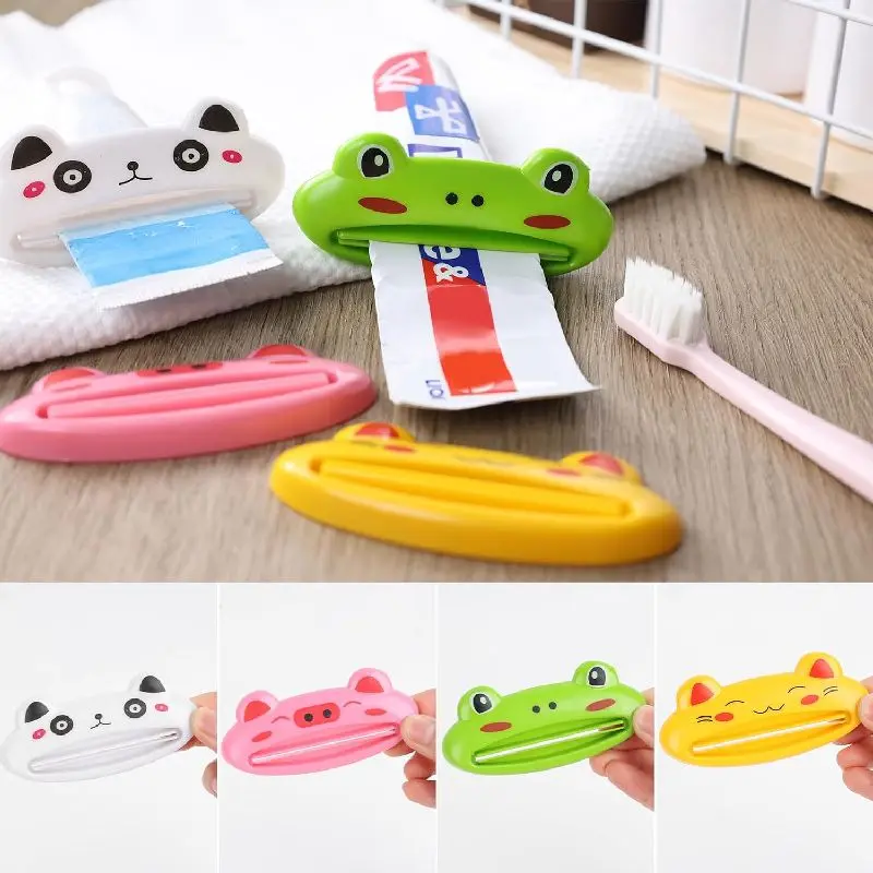 Four-piece set, cute cartoon animal toothpaste squeezers suitable for children, lazy cosmetics and facial cleanser squeezers, interesting plastic bathroom accessories, standalone and easy to use, perfect toothpaste holder.