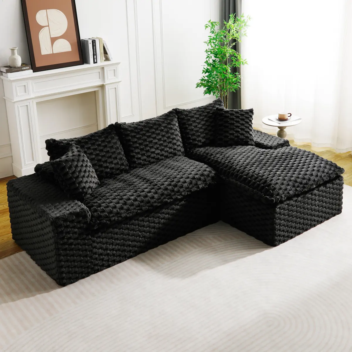 Aobtkel Black Velvet Convertible Modular Sofa - 2-Seat with Right Chaise Lounge, Sponge-Padded Comfy L-Shaped Couch, Reclining Lounger for Luxe Comfort, Face-to-Face Seating, Switchable Modular Setup for Work & Watch Parties, Velvet Fabric